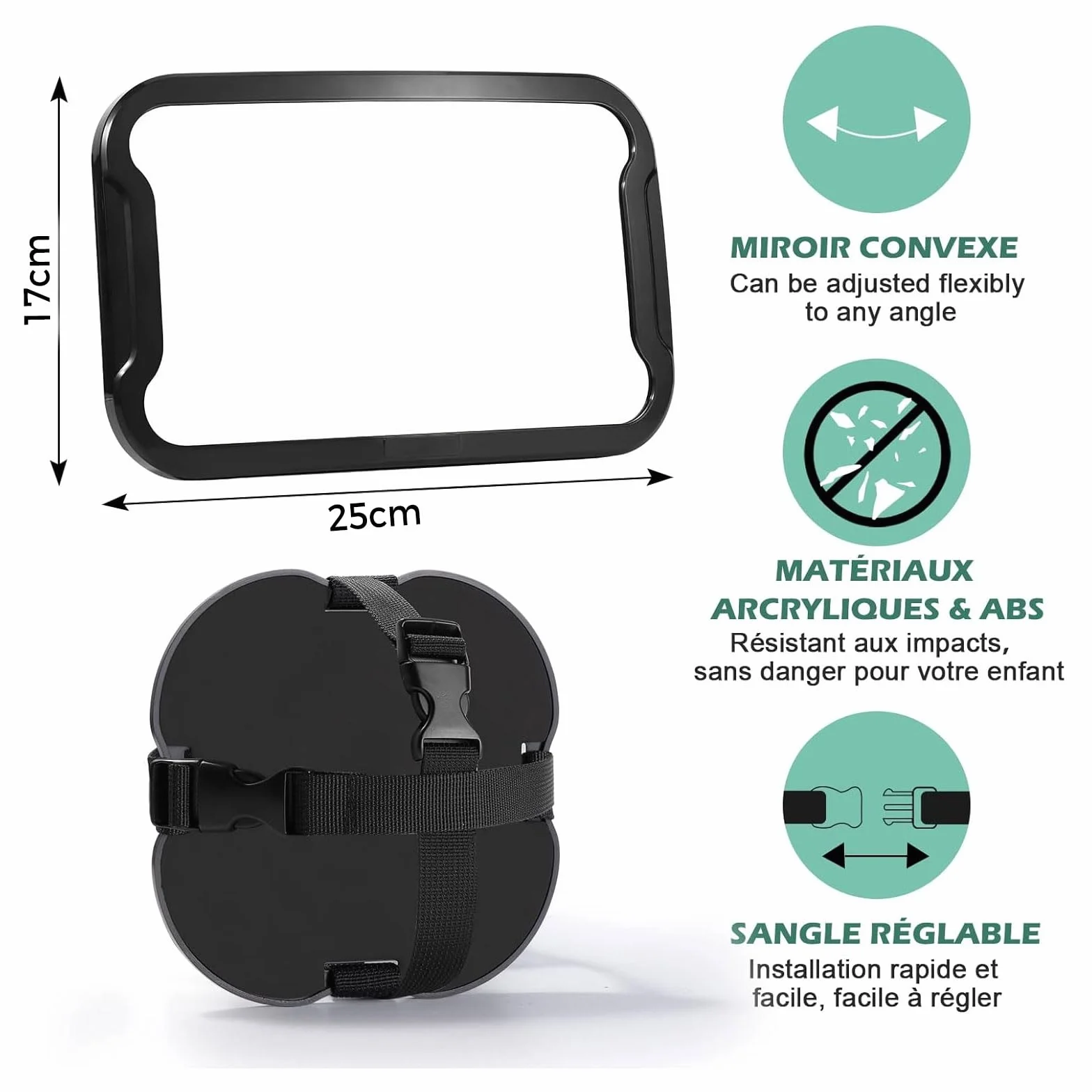 Specchietto Retrovisore Bambini Auto Infrangibile Regolabile 360° Sicurezza