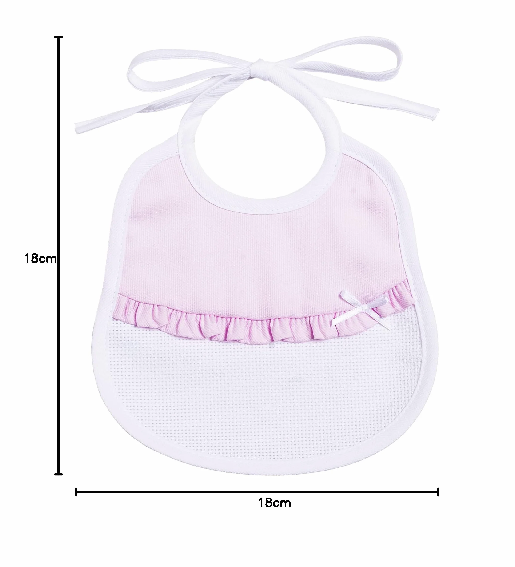 Bavaglino Neonata Piquet Cotone Volant Tela Aida Ricamare Rosa Made in Italy