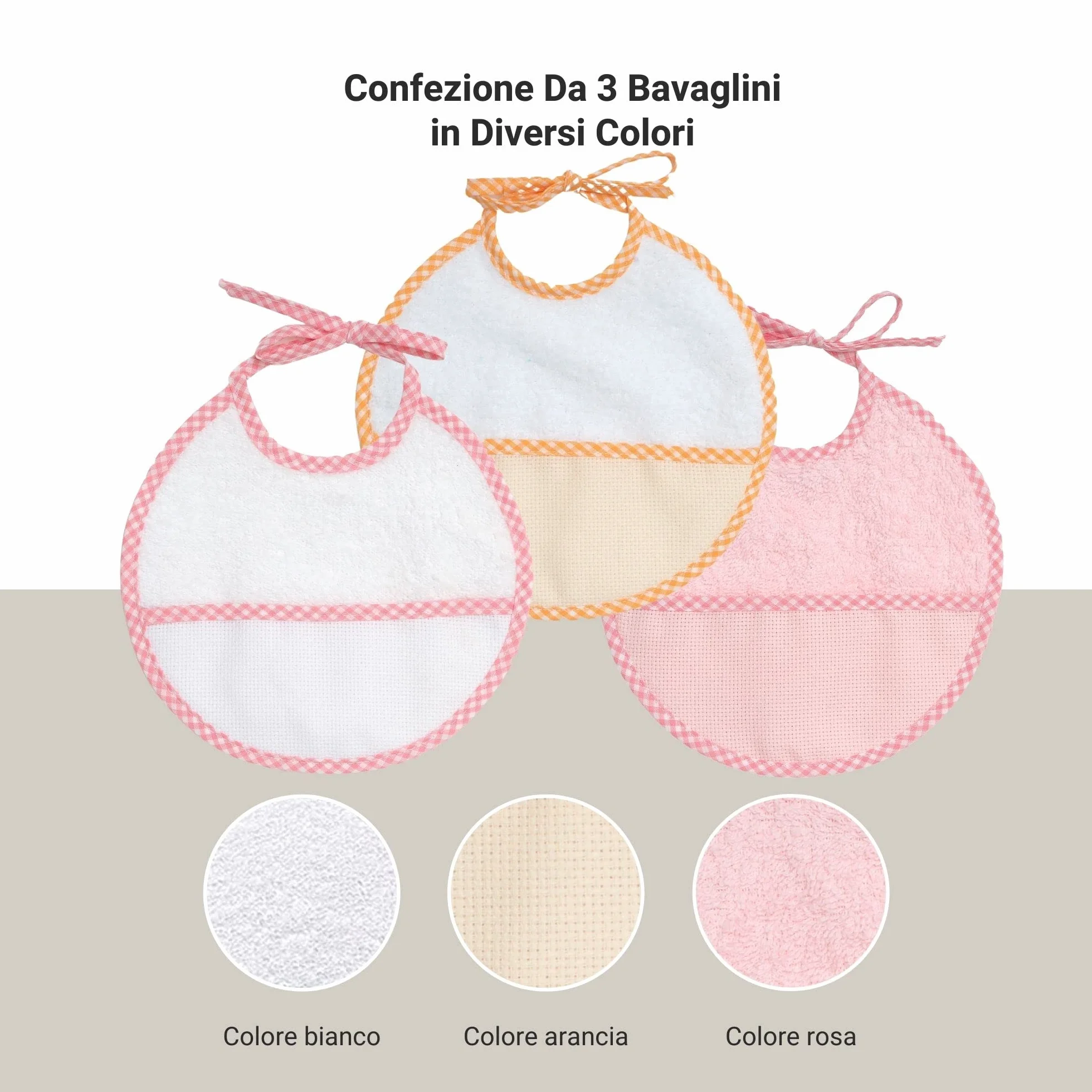 Bavaglino Punto Croce Neonato 100% Cotone Morbido Chiusura a Nastro