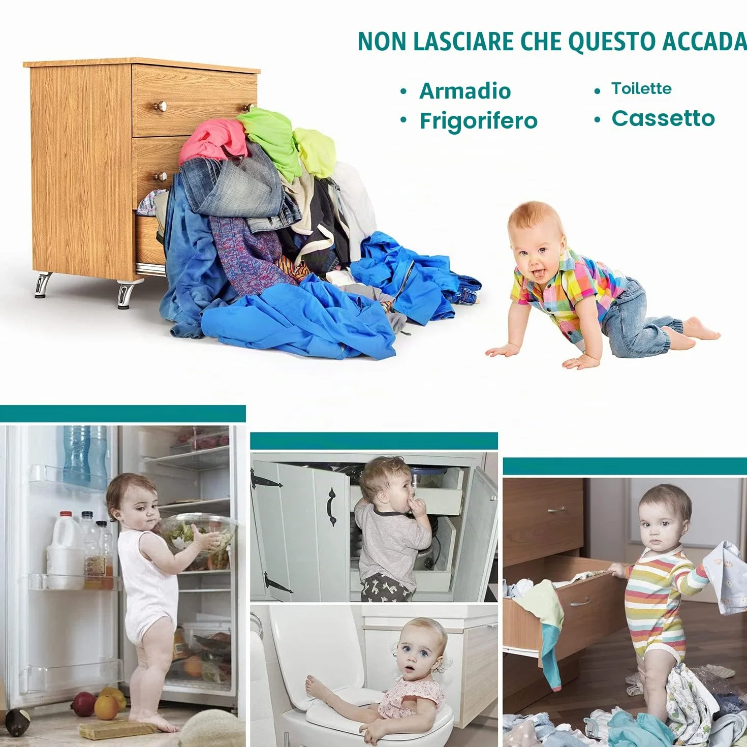 Kimsky Blocca Cassetti Bambini per Armadietto, Cassetto, Frigorifero, Sicurezza Senza Perforazione, Bianco