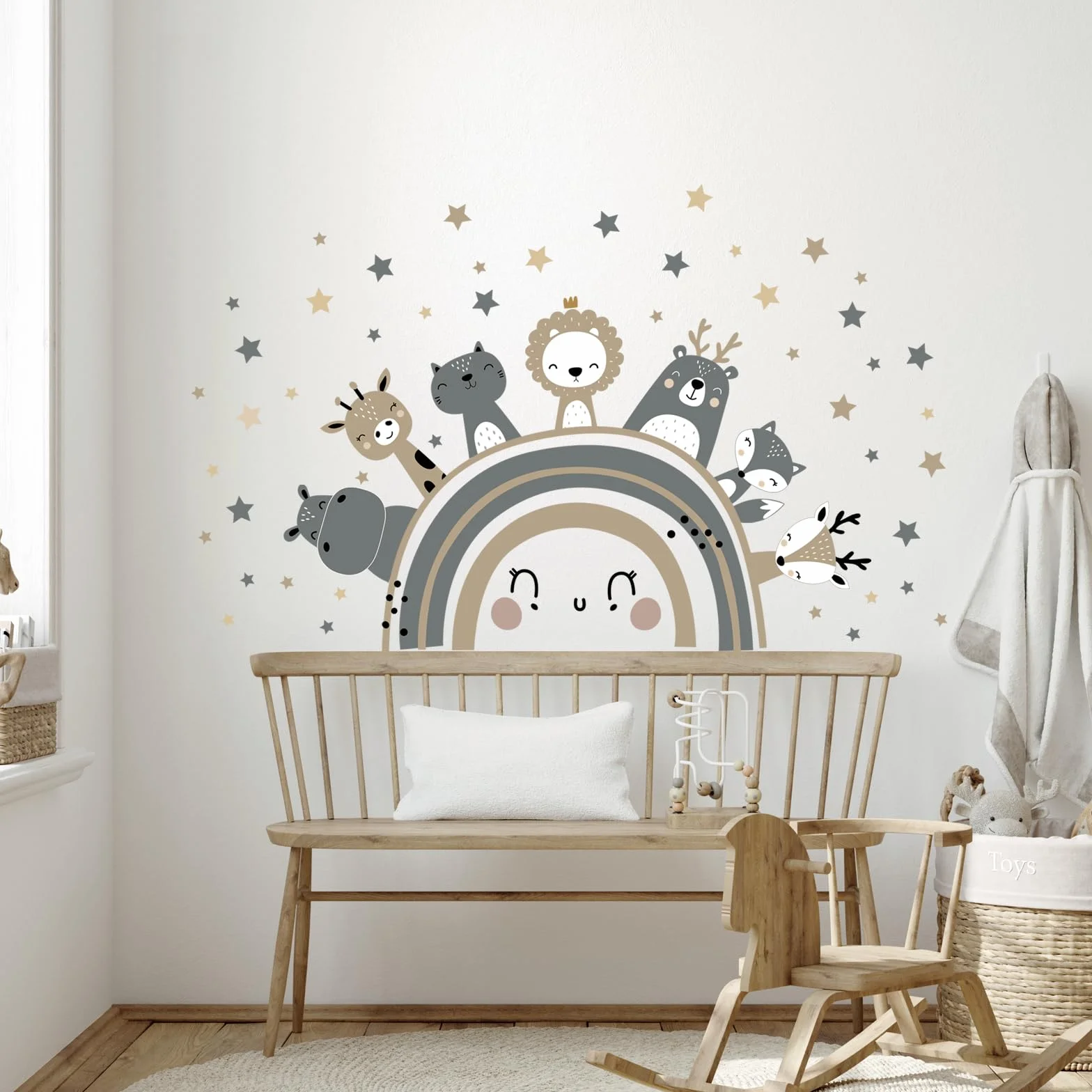 Adesivi Murali Animali Safari Giraffa Leone Grigio Stickers da Parete per Bambini