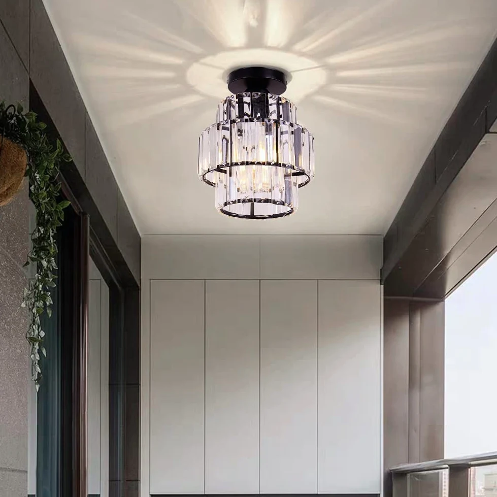 Mini Lampadario Moderno Cristallo Lampadario Incasso Soffitto Doppio Strato Cristallo Lampadario Illuminazione Lampada per Camera da letto Cucina Bar Bagno Corridoio (nero)