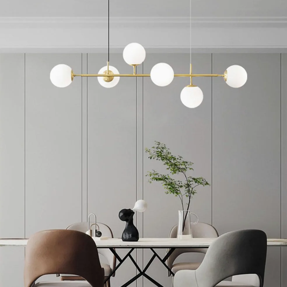 6 luci E27 Lampadario moderno Nord Europa Lampadario a sfera in vetro Industriale 51 pollici Lampada a sospensione a soffitto per soggiorno Sala da pranzo Decorazione artistica Ristorante