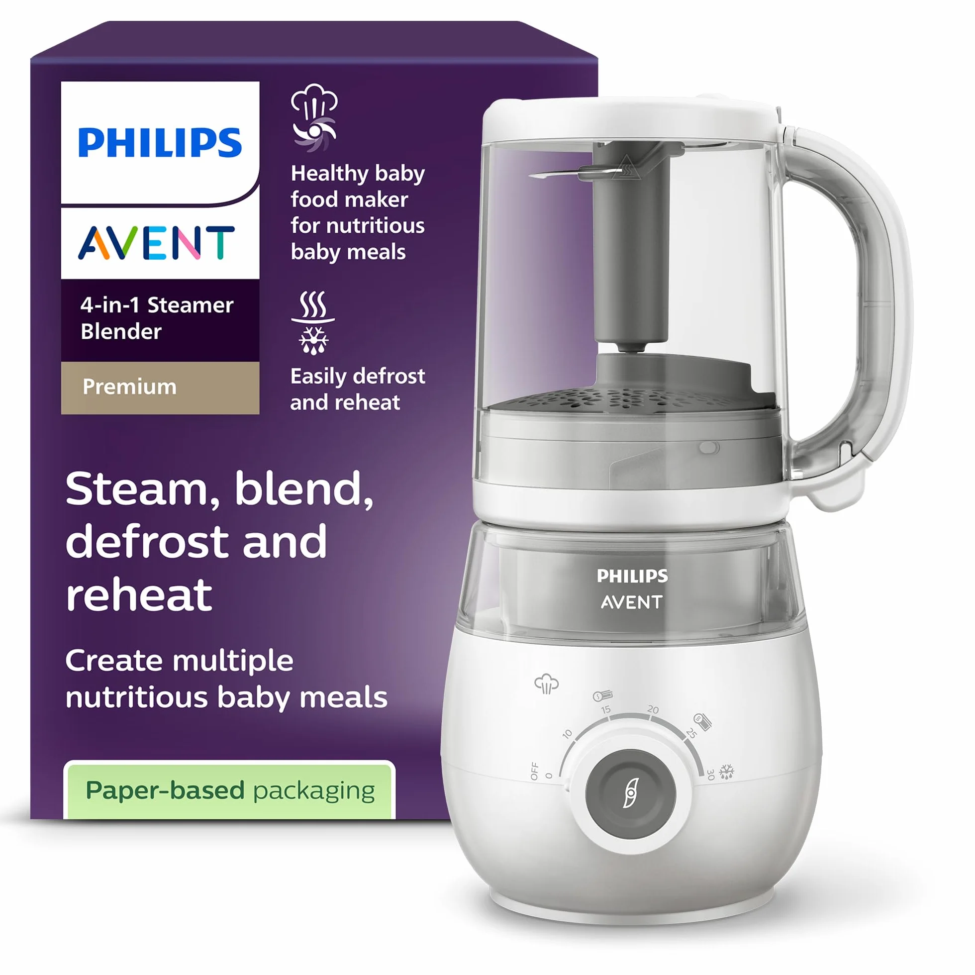 Philips Avent SCF883/01 EasyPappa Plus 4 in 1 Cuocipappa Multifunzione, 1 litro, Bianco/Grigio