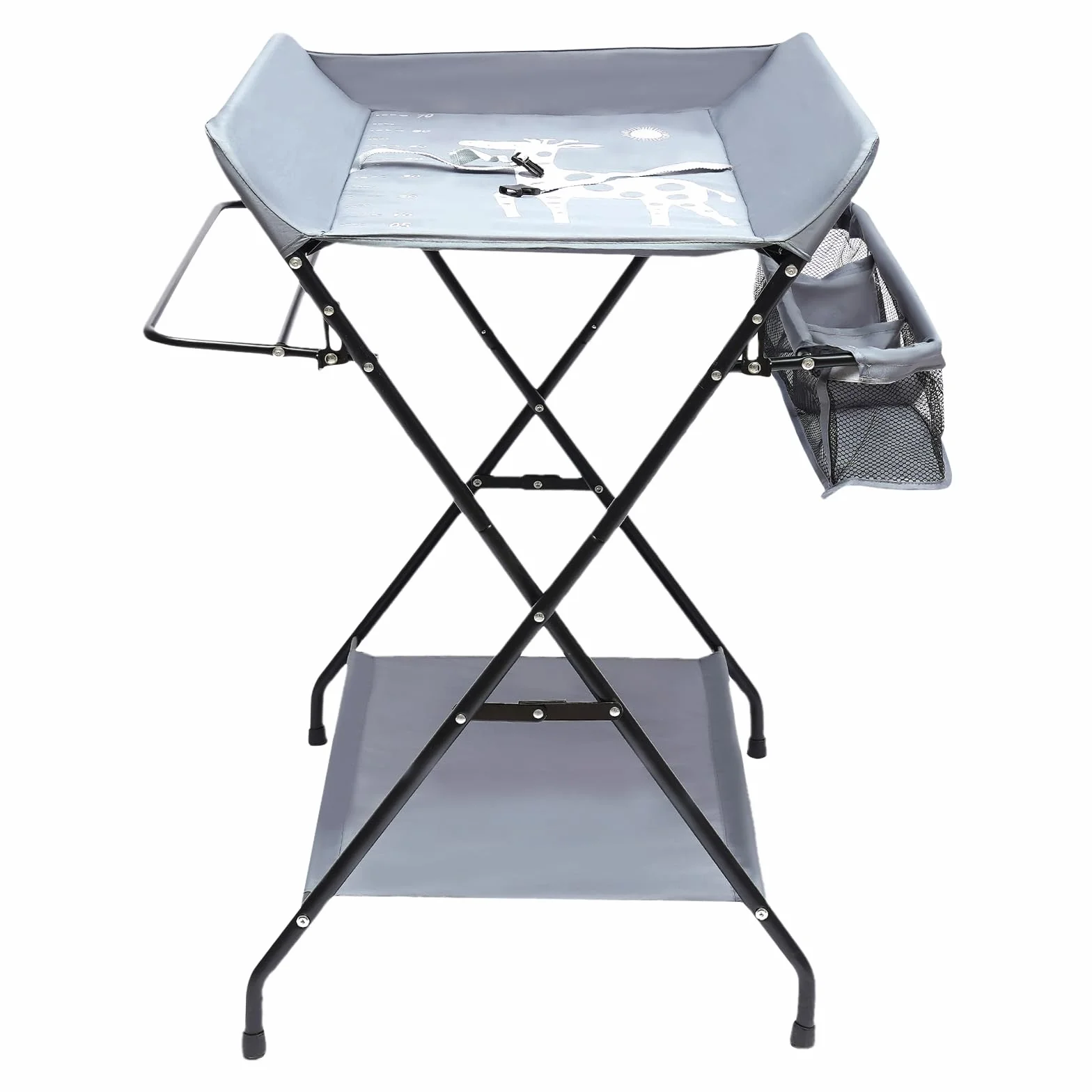 Comò fasciatoio pieghevole con cintura di sicurezza e ripiani, portata 25 kg