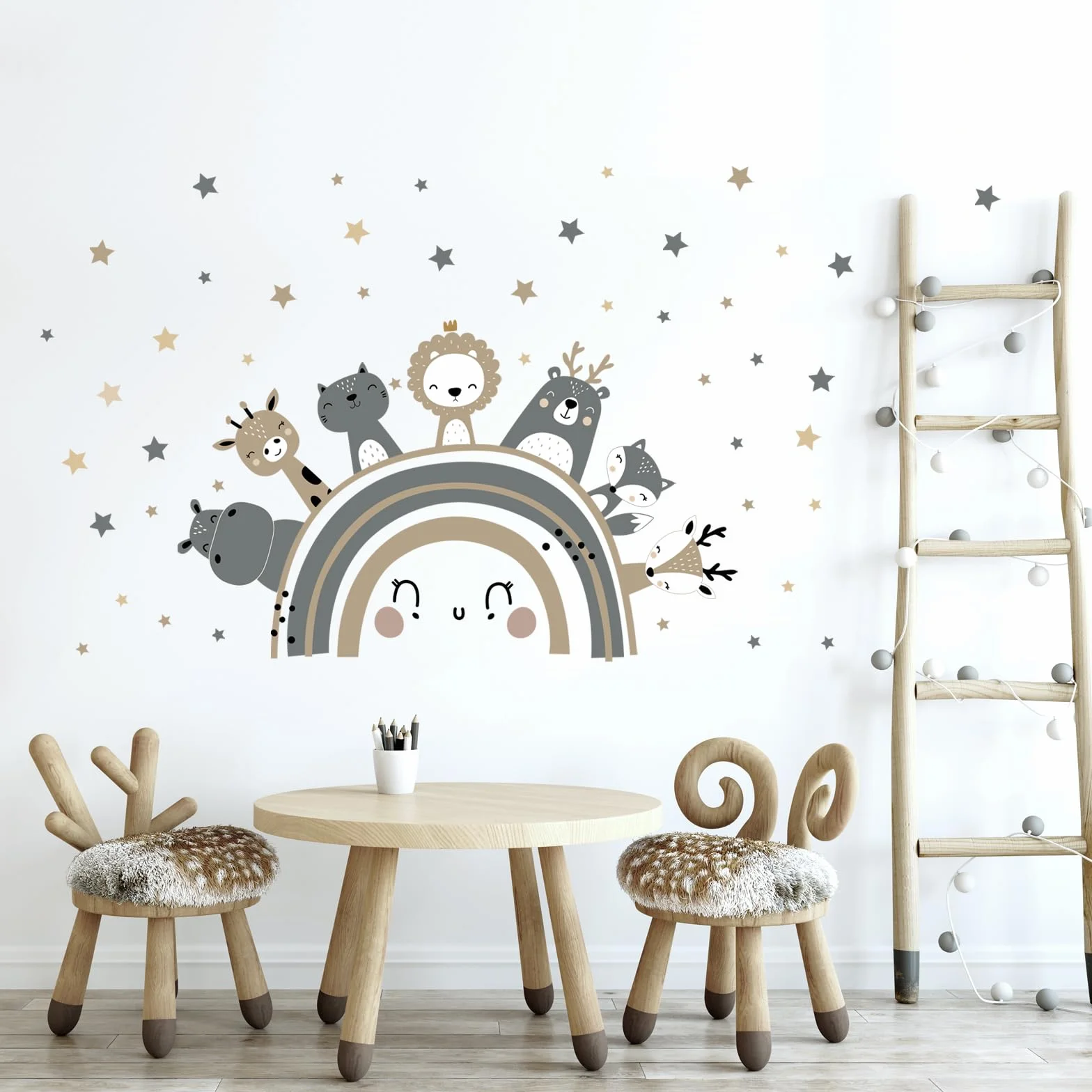 Adesivi Murali Animali Safari Giraffa Leone Grigio Stickers da Parete per Bambini
