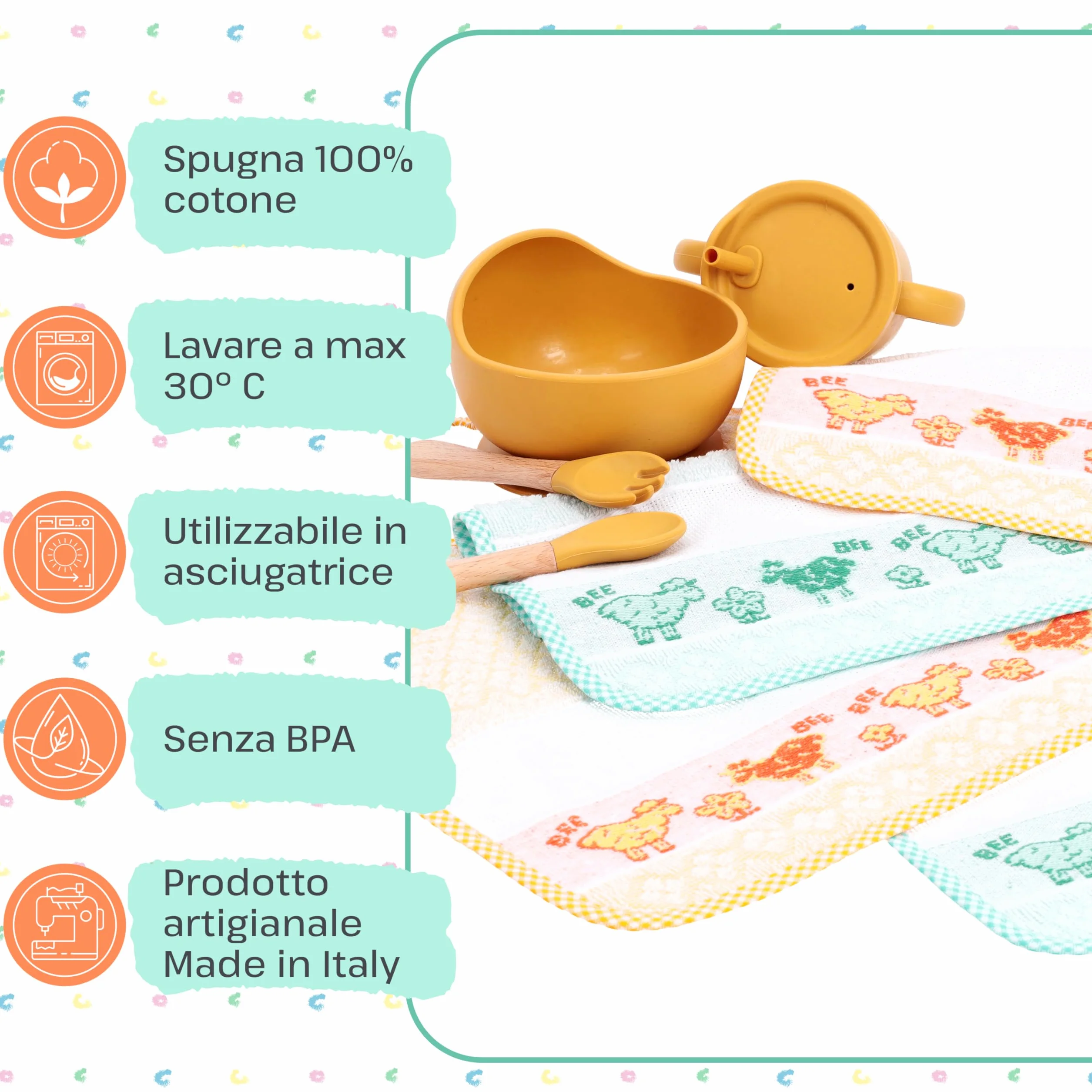 Bavaglini Asilo Elastico Spugna Cotone Tela Aida Ricamare Made in Italy Assorbenti Personalizzabili