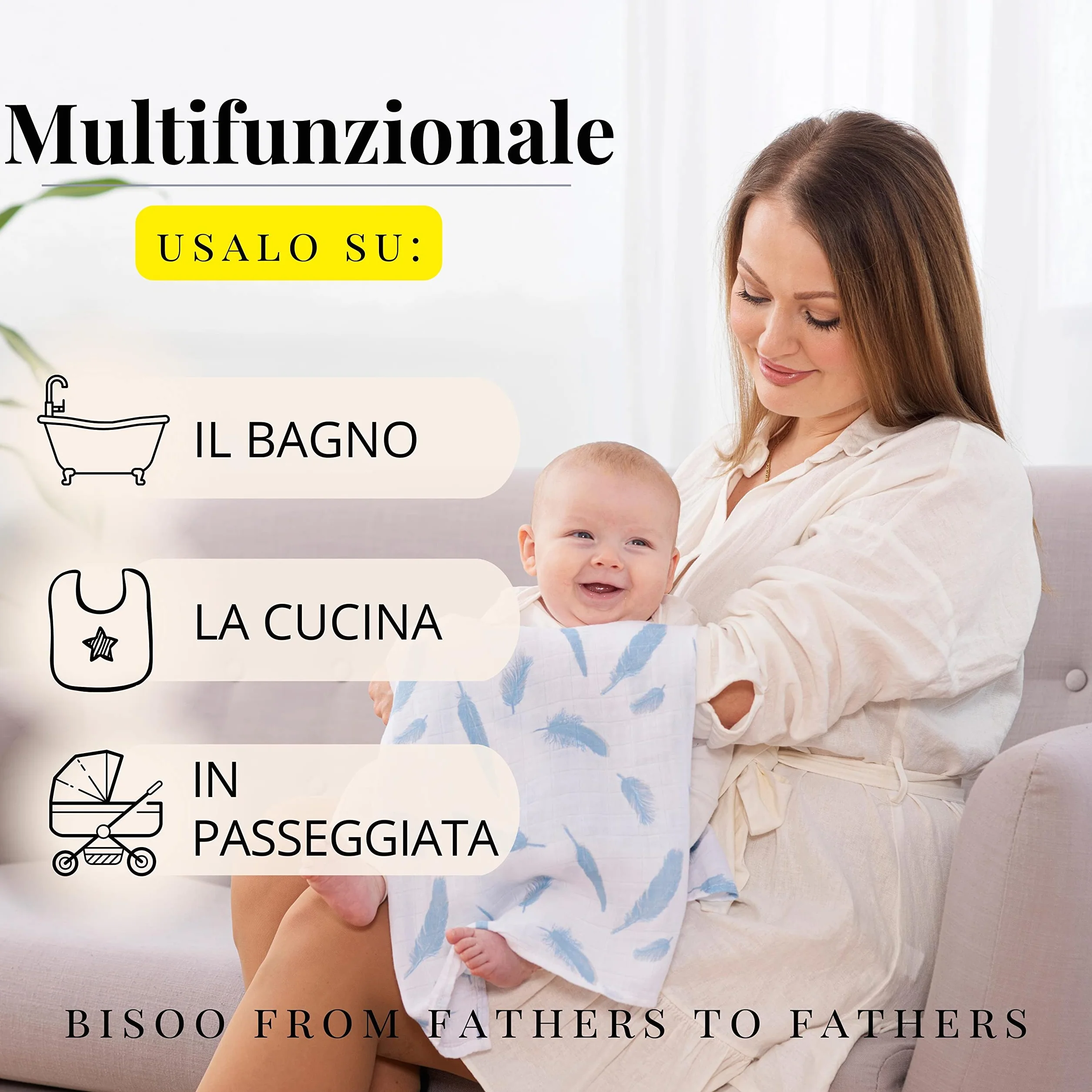 Mussola Neonato in Cotone 70x70 - 60% Fibra di Bambù 40% Cotone - Garze Morbide e Traspiranti per Neonati