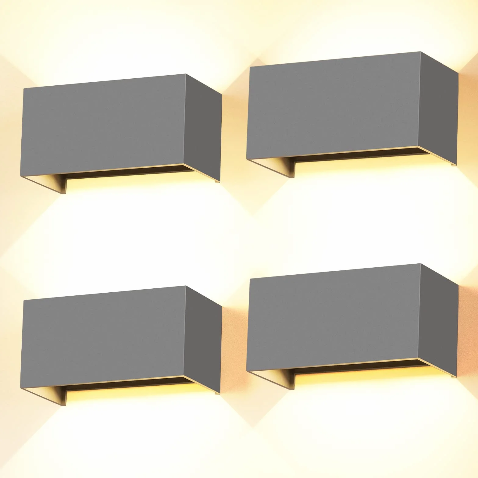 Lampade da parete a LED da 24 W, per interni grigi, 4 pezzi su e giù, fascio di luce regolabile, lampada da parete per esterni, luce bianca calda, 3000 K, per esterni, IP65, impermeabile