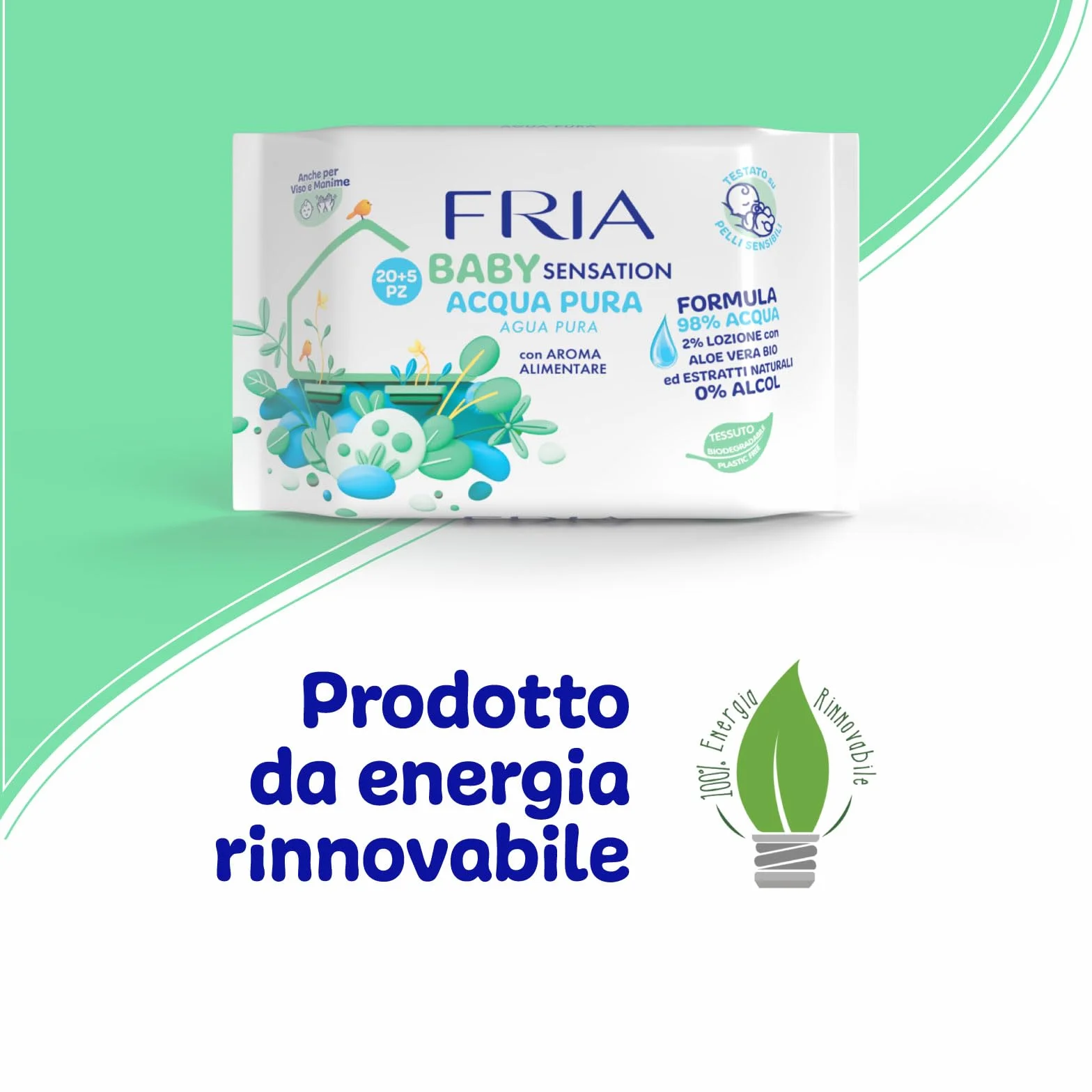 Fria Baby Salviette per Cambio Pannolino 98% Acqua Purificata 20+5 Confezione Pocket