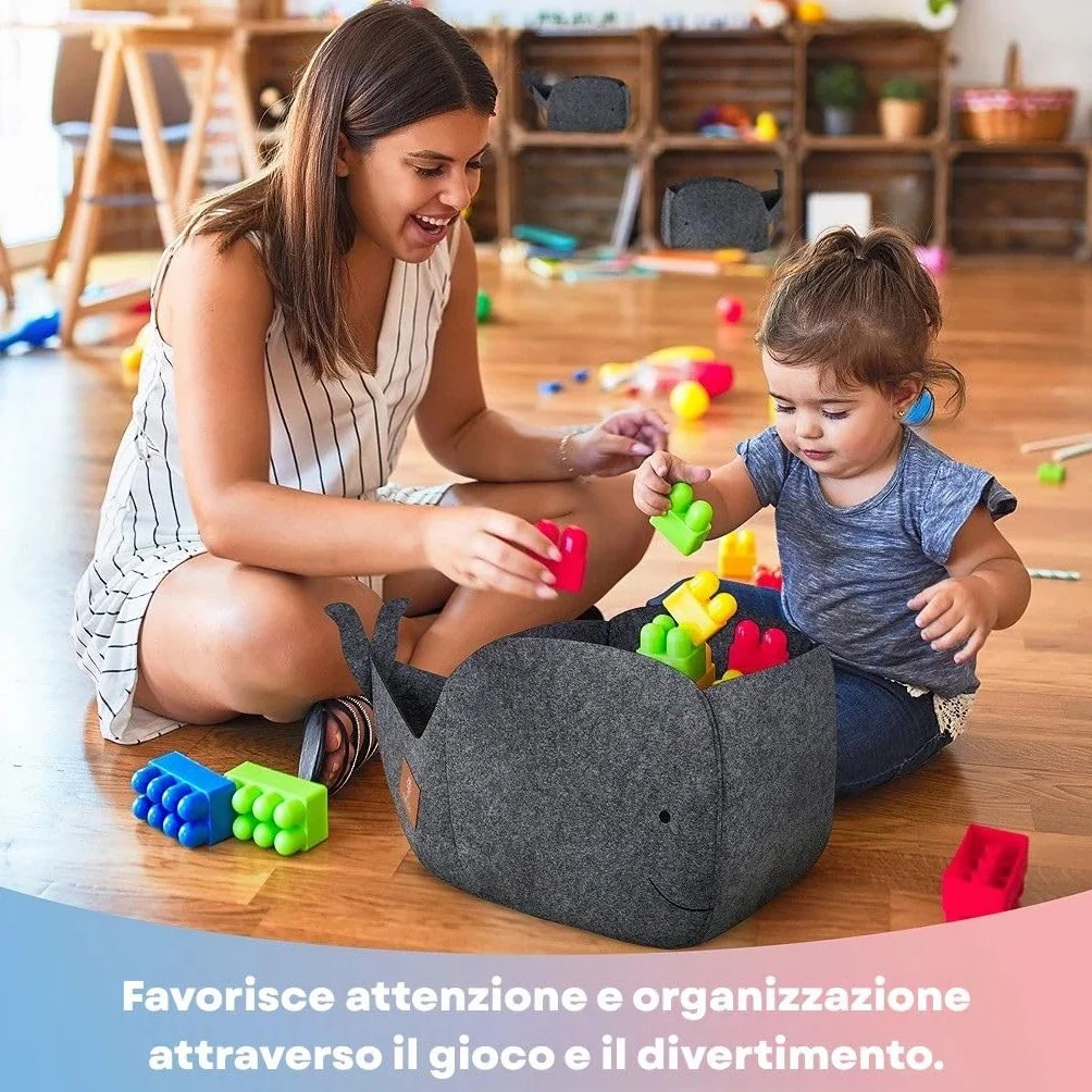 Contenitore Porta Giochi Bambini 30 L Feltro Compatibile Scaffali Kallax Organizer Pieghevole