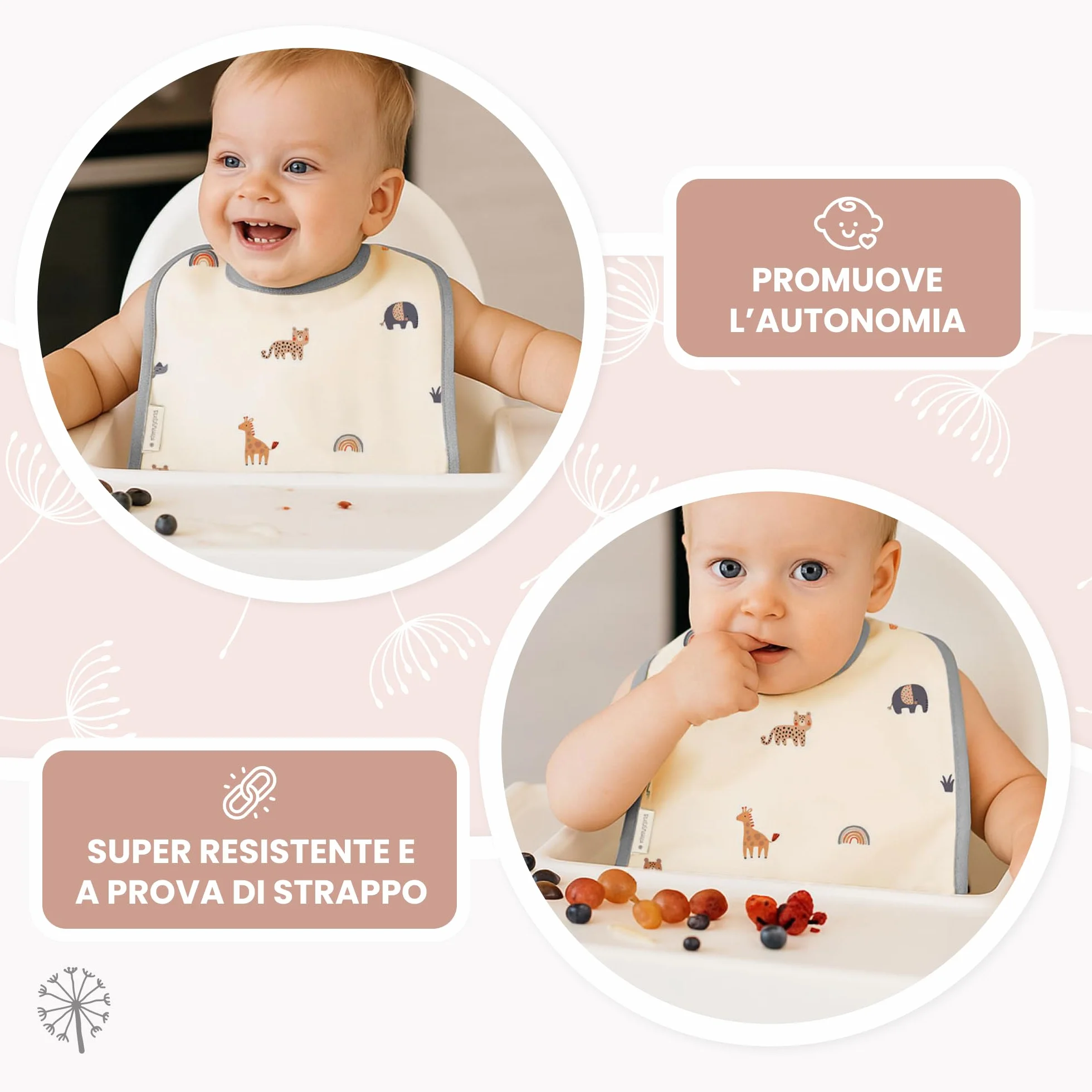Set di 2 Bavaglini Neonato Impermeabili MIMUSELINA | Bavaglino Pappa Svezzamento Comodo | Prodotto in Spagna