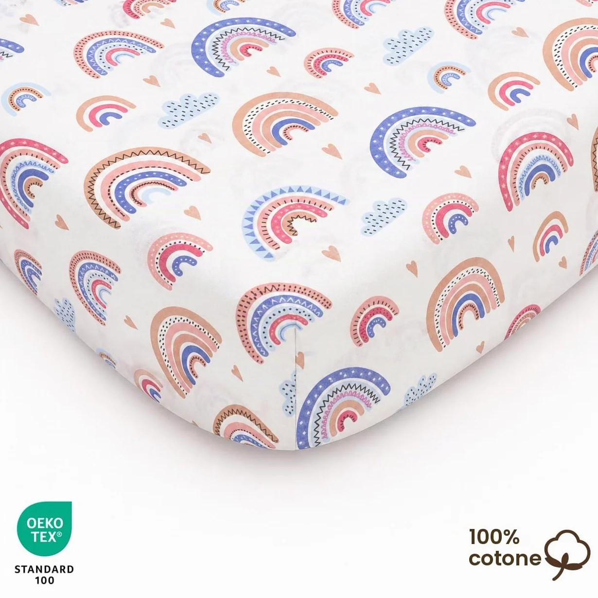 Lenzuola Next to Me 2PZ 100% Cotone 83 x 50 cm Arcobaleno