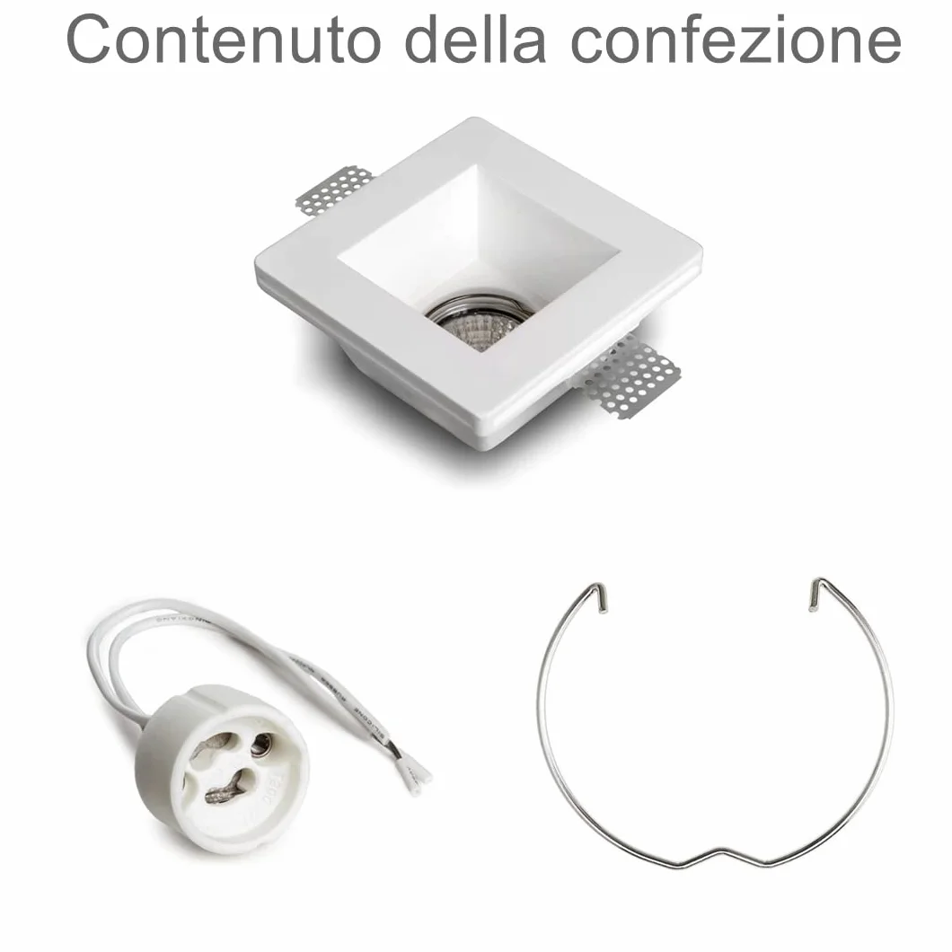Eurekaled 10pz - Portafaretto Quadrato in Gesso CERAMICO da Incasso per GU10 e MR16 in cartongesso, Bianco