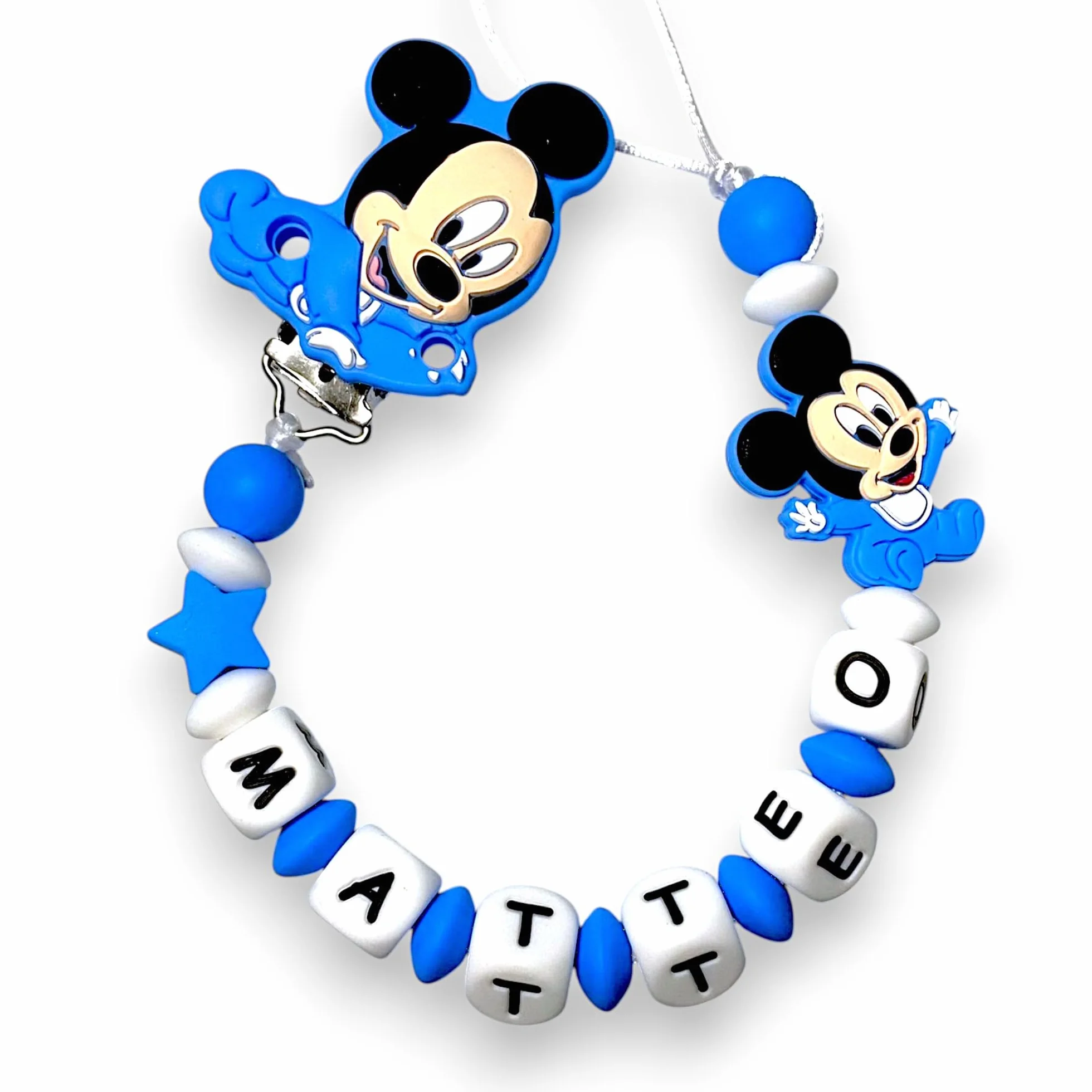 Catenella Portaciuccio Personalizzata con Nome per Neonati, Clip Ciuccio Universale Anticaduta, Idea Regalo Nascita (Topolino)