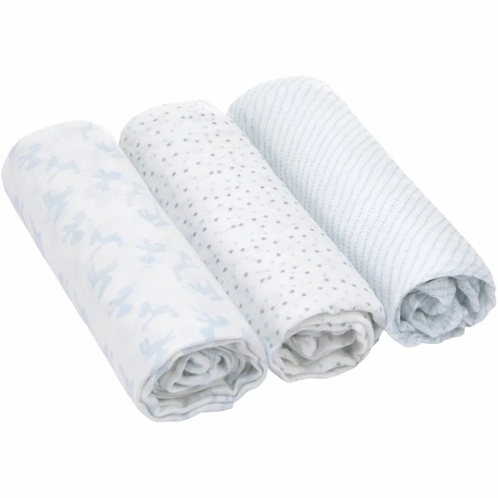 LÄSSIG Coperta Puck neonati Panno garza Set 3 pezzi cotone 80x80 cm Swaddle Garden Explorer Tractor