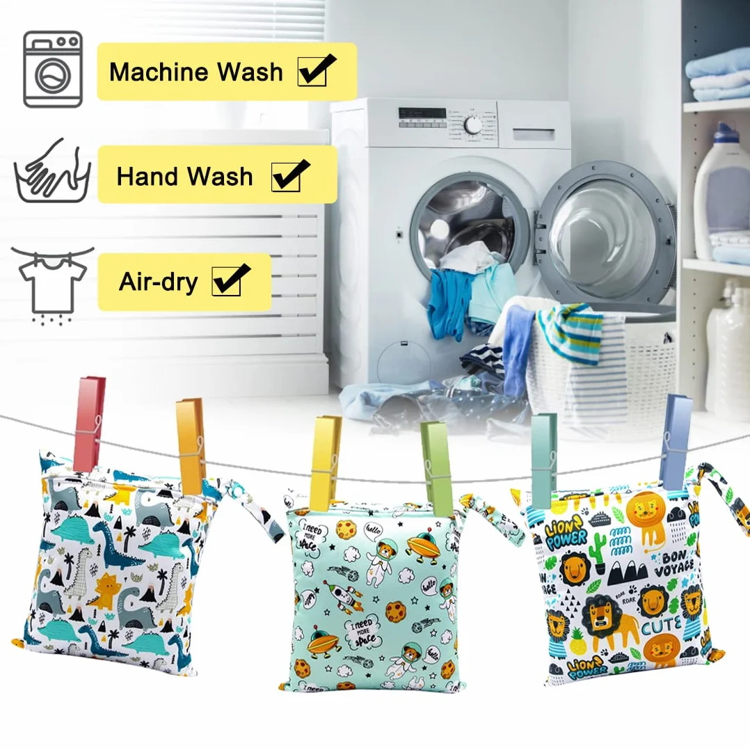 Wetbag Pannolini Riutilizzabile 3 Pezzi, Borsa Impermeabile con Zip per Viaggi e Palestra (Verde)