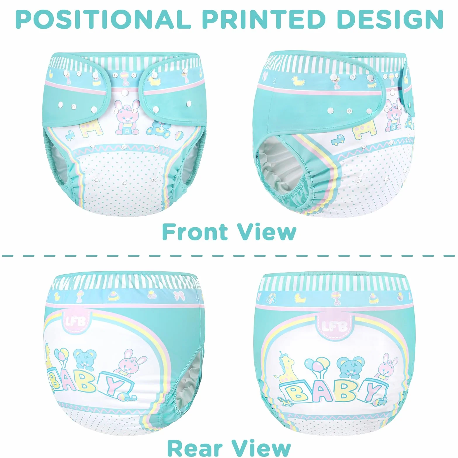LittleForBig Pannolino Impermeabile Regolabile Riutilizzabile Adulto Wrap Copertura Baby Parade Blue M