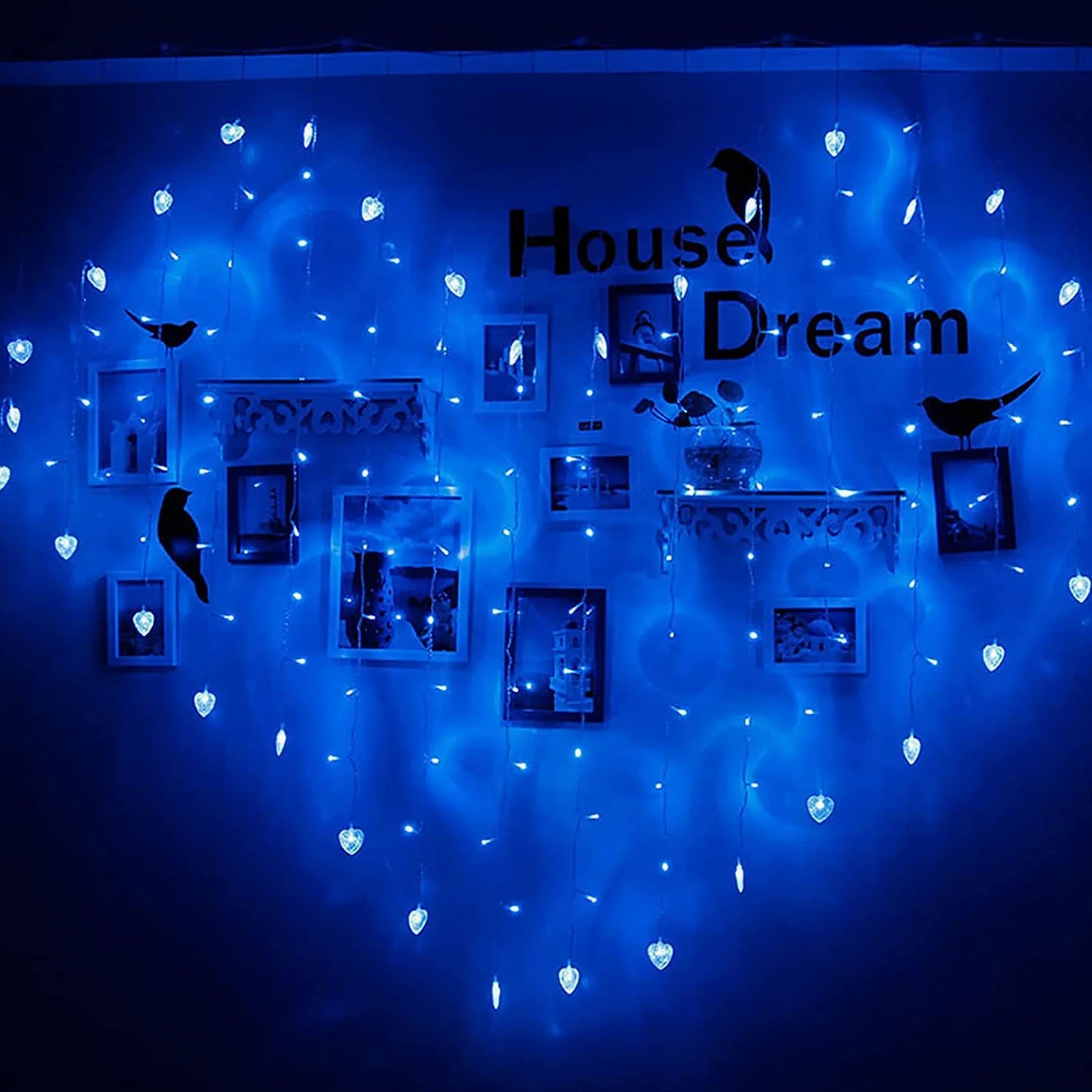 Luci fatate, Tenda Luminosa a Forma Cuore, 124 LED 124 LED 2M x 1.5M Tenda Luminosa a Forma Cuore Lampadario Porta USB Feste Camera Letto Matrimonio Decorare