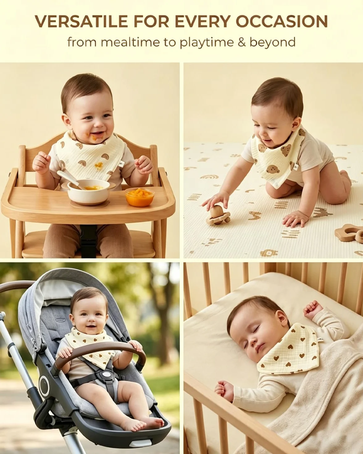 Bavaglini Neonato 100% Cotone Mussola Set Assorbenti Traspiranti Regolabili Orsetto Cuore Arcobaleno Koala