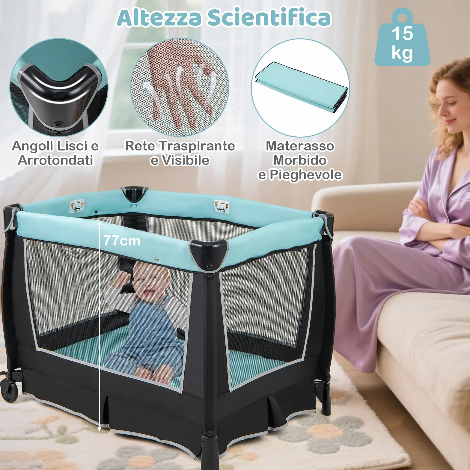 COSTWAY 6 w 1 Lettino da Campeggio per Bambini, Culla Viaggio, Box Portatile Pieghevole, Verde