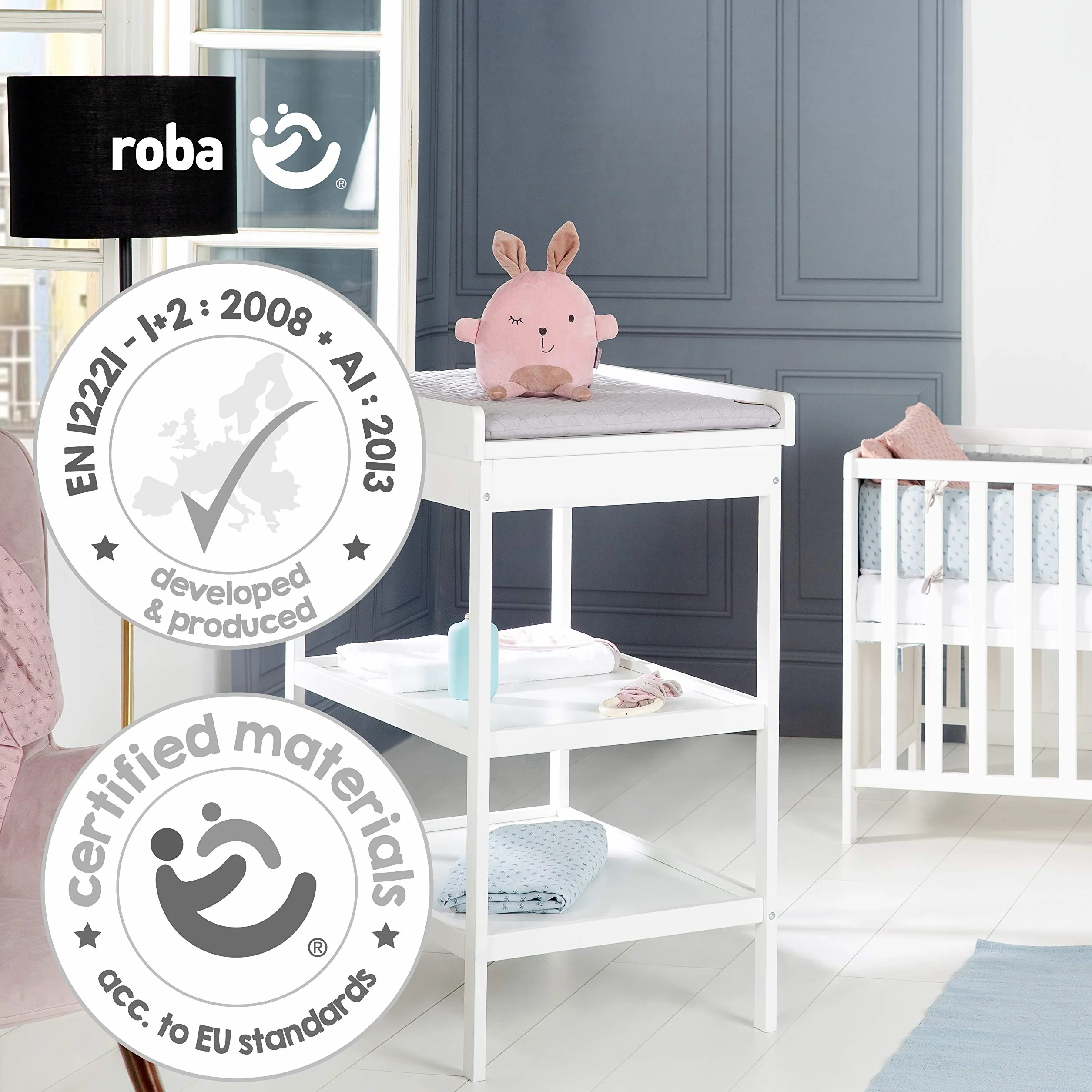 roba Fasciatoio Style Salvaspazio z Materassino Grigio Idrorepellente, Legno Bianco
