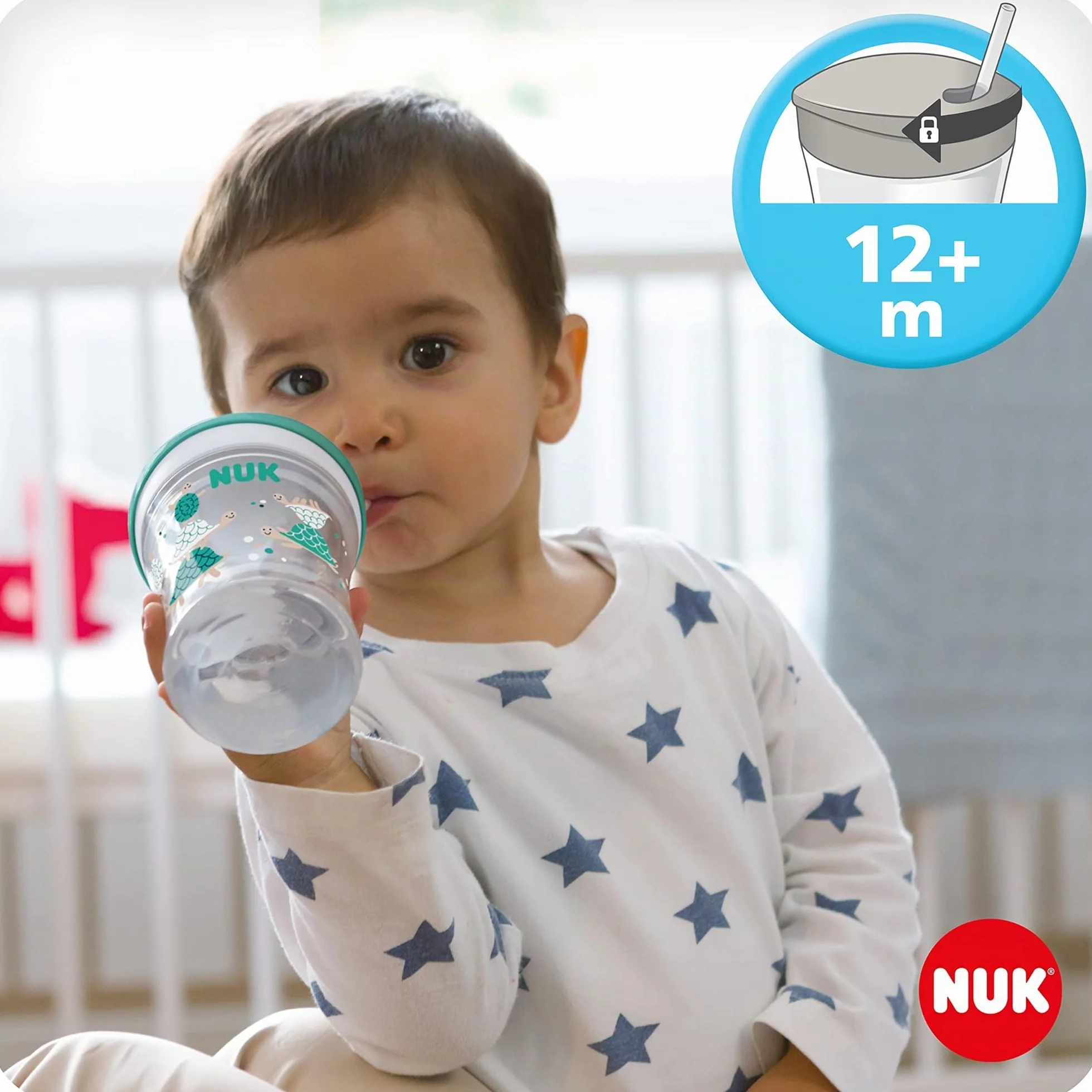 NUK 3-in-1 Set do nauki picia z kubkiem treningowym antykapiącym (6+ miesięcy) 230 ml Bez BPA fioletowy