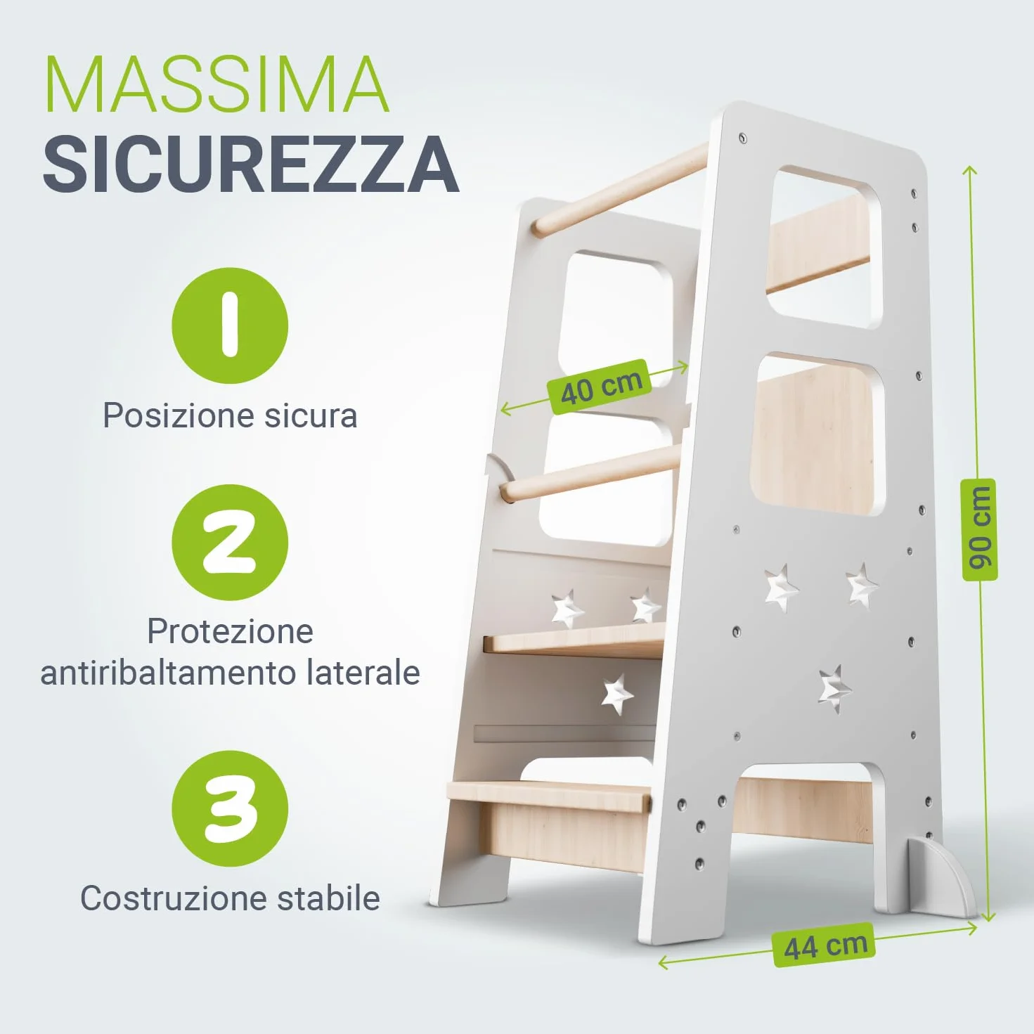 Juskys torre didattica Henny per bambini 1 anno Montessoriana tripla regolazione altezza antiribaltamento sgabello cucina bianco