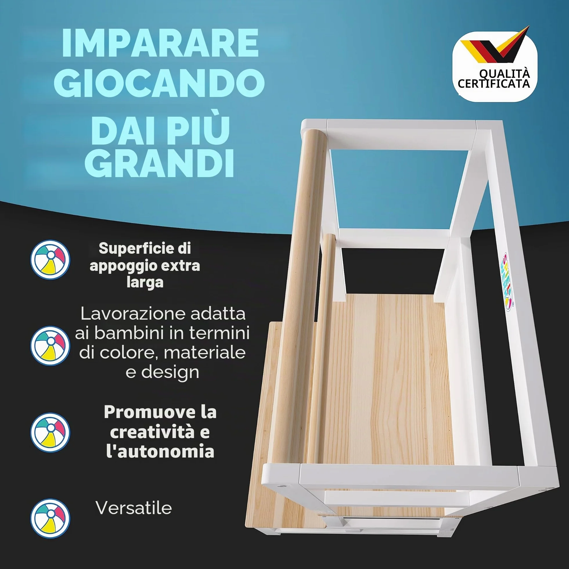 Spielwerk Torre Montessoriana Learning Tower in Legno 50x51x93 cm per Bambini da 2 Anni