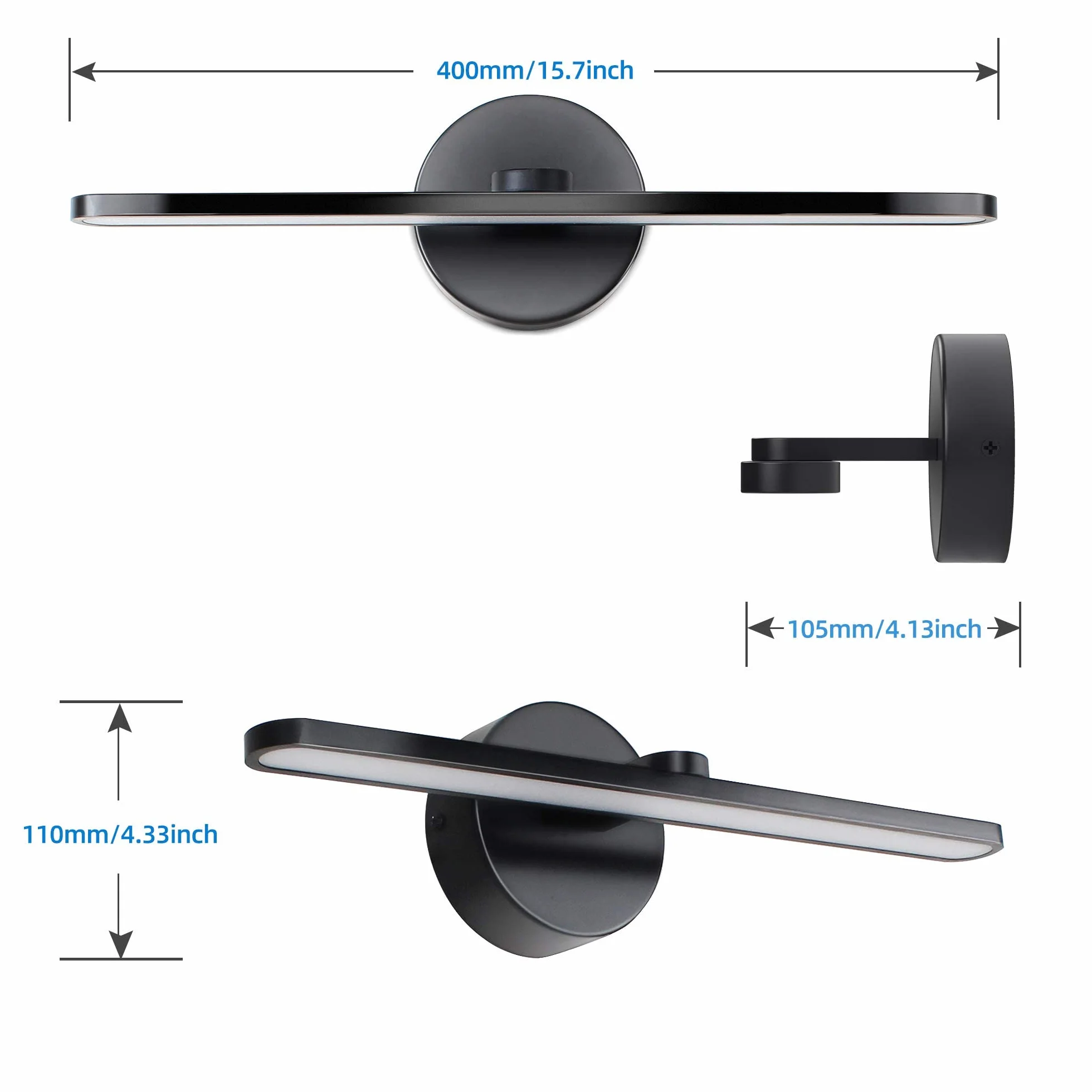 Lampada da Specchio per Bagno 40cm 12W LED Nero Luce a Parete Murales con 3000K Applique per Specchio e Armadio Illuminazione per Camera e Corridoio