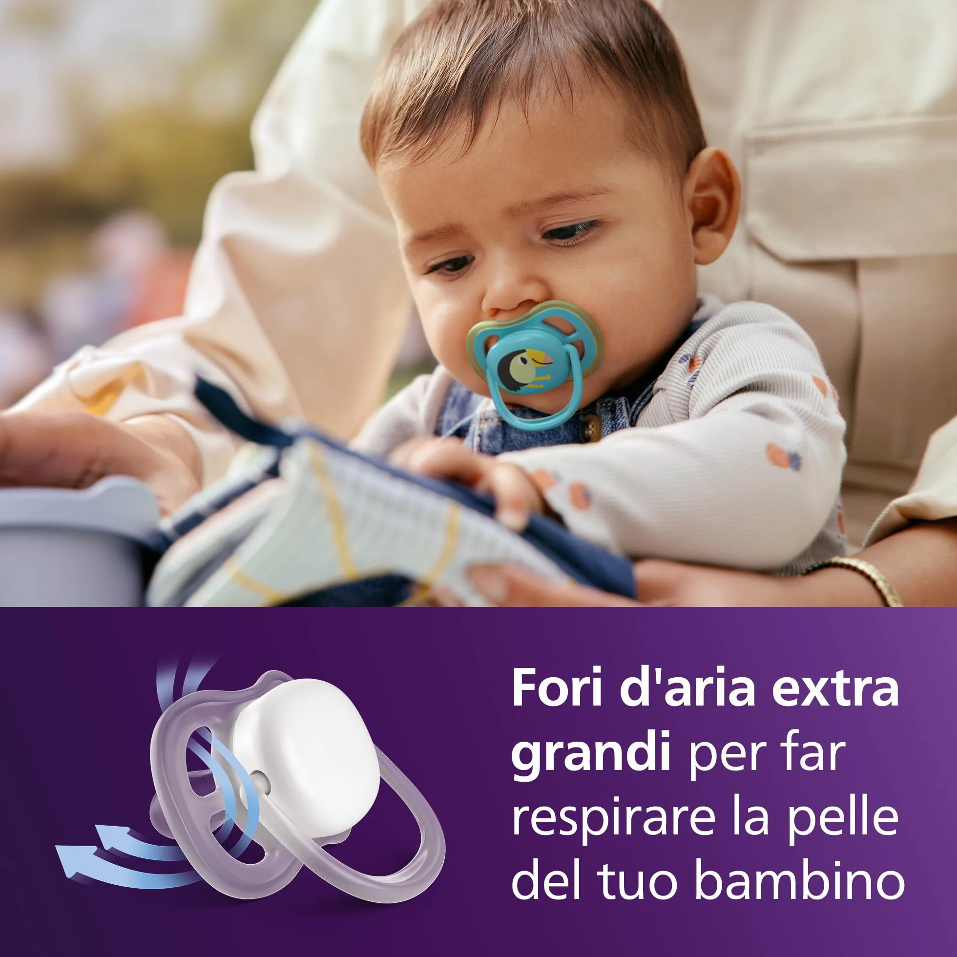 Philips Avent Ultra Air Day & Night Ciuccio ortodontico 6-18 mesi fluorescente silicone senza BPA confezione 4 SCF087/27