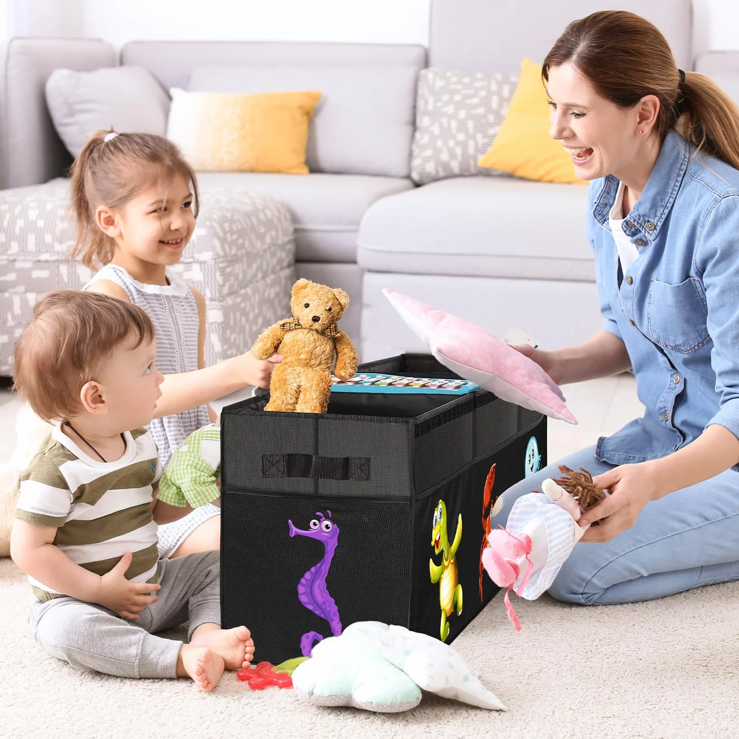 YOHOOLYO Porta Giochi Bambini 123L Pieghevole Contenitore con Coperchio 94x41x32 cm