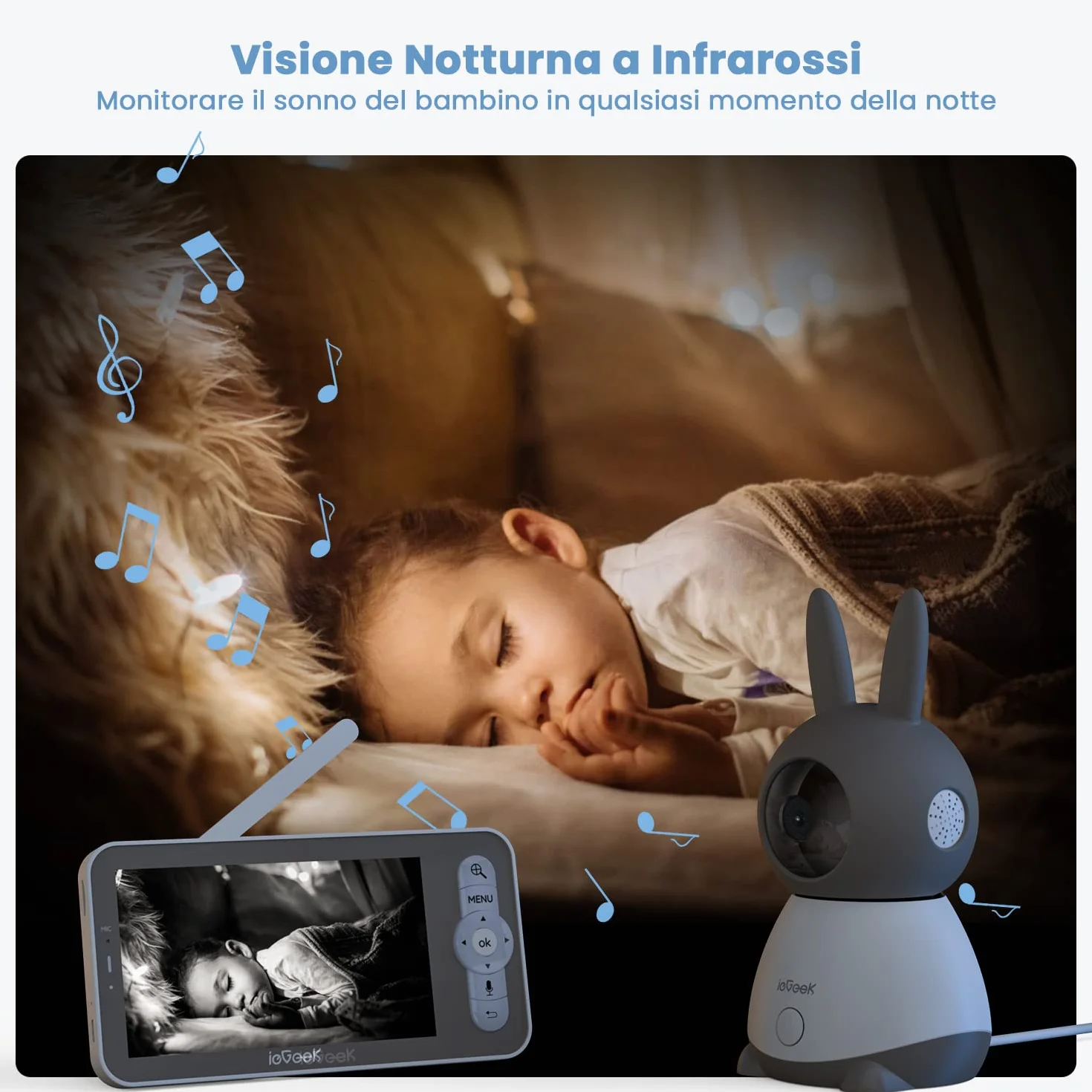 ieGeek 2K Baby Monitor con 5" LCD, Telecamera Bambini con APP, 3000mAh Batteria Ricaricabile, Rilevamento Intelligente