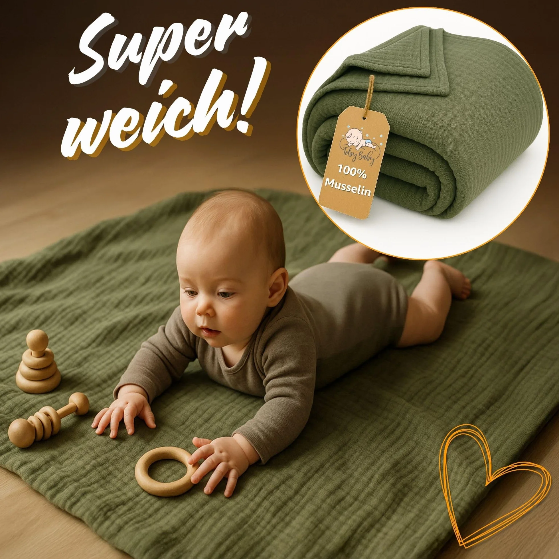 Totsy Baby Coperta mussola neonato cotone 100 x 150 cm Plaid garza Oeko-Tex Salvia