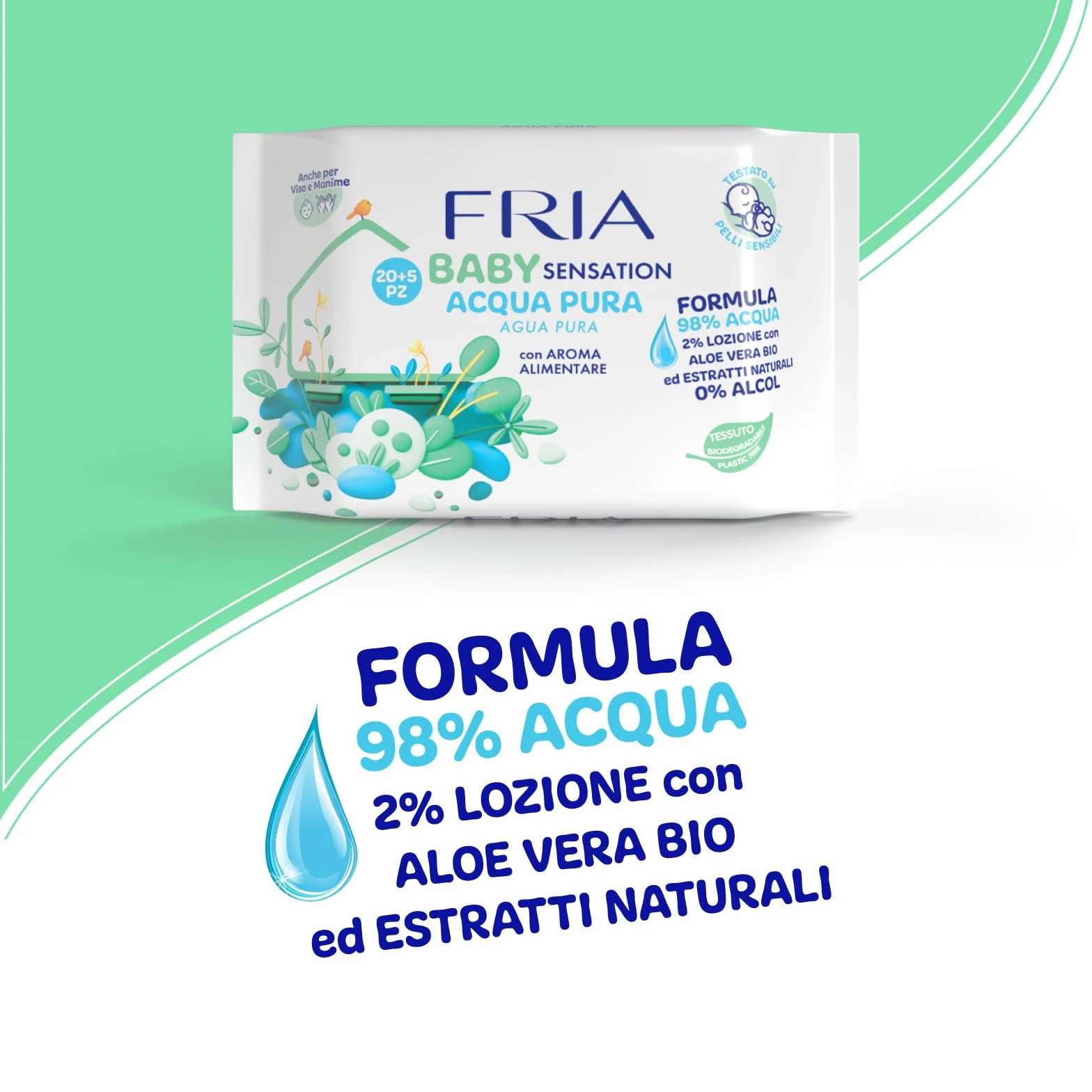Fria Baby Salviette per Cambio Pannolino 98% Acqua Purificata 20+5 Confezione Pocket