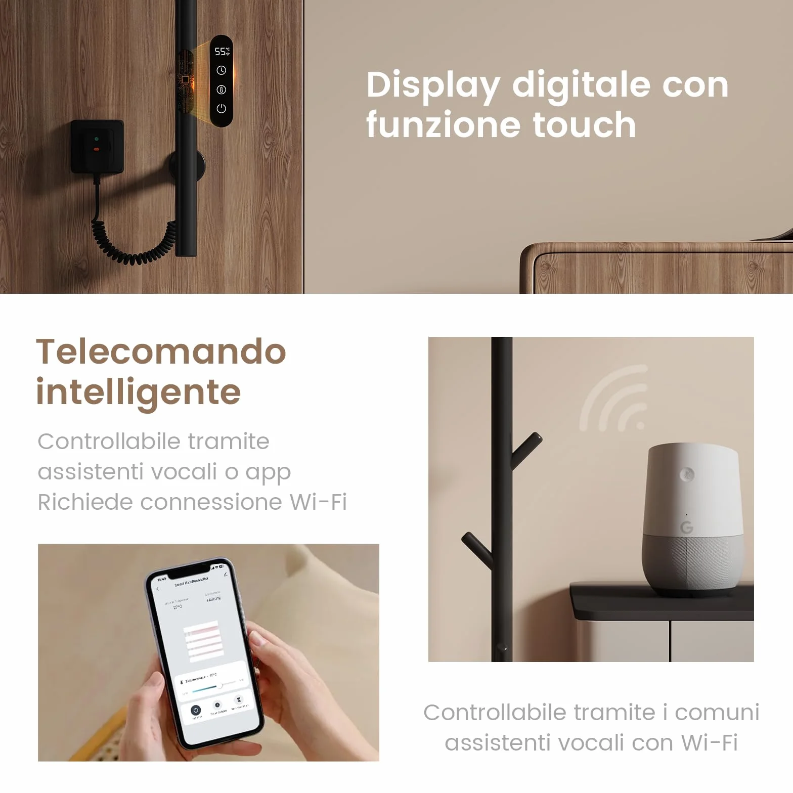 EMKE Scaldasalviette Elettrico da Bagno, Portasalviette Riscaldato con 6 Ganci, Nero