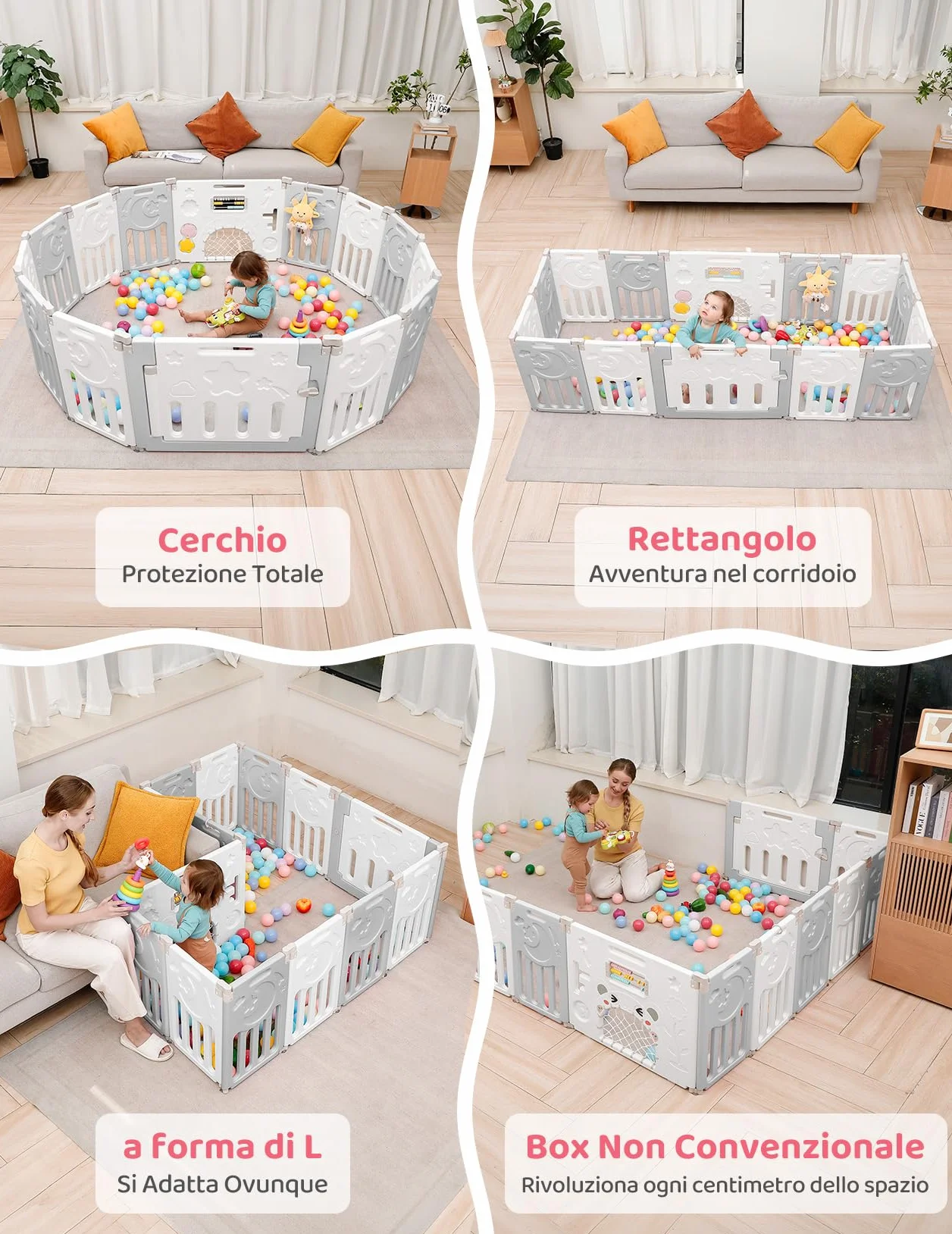 Dripex Box Bambini 150×150 cm Recinto Pieghevole Neonato Plastica Grigio