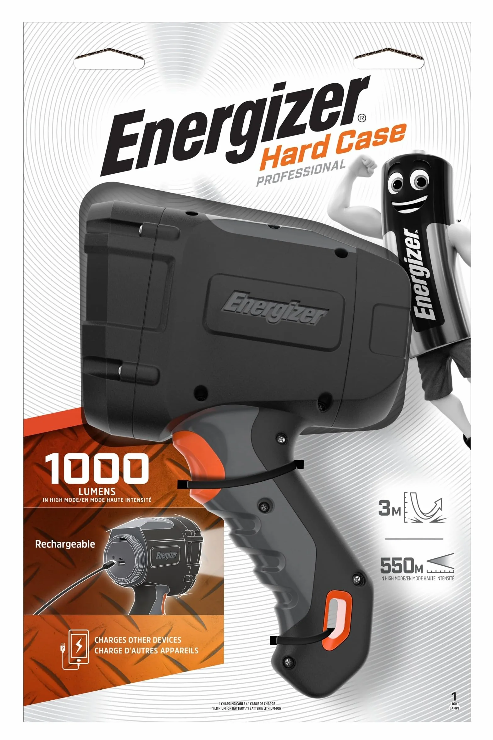 Energizer Proiettore Ricaricabile Hardcase Hybrid Pro Sportlight Lampada Da Workshop, Palmare