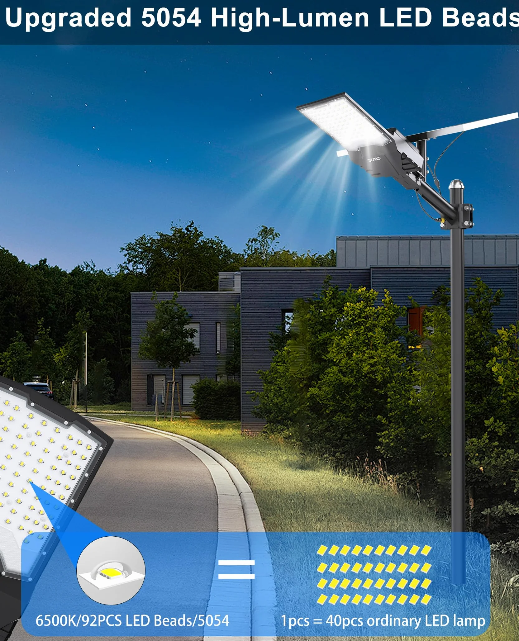 JAYNLT X-18000W Lampione Solare LED Esterno, 6500K Faro led Esterno con Pannello Solare, IP67 Impermeabile lampioni Solari con Telecomando, Lampione Stradale per Cortile Garage Strada