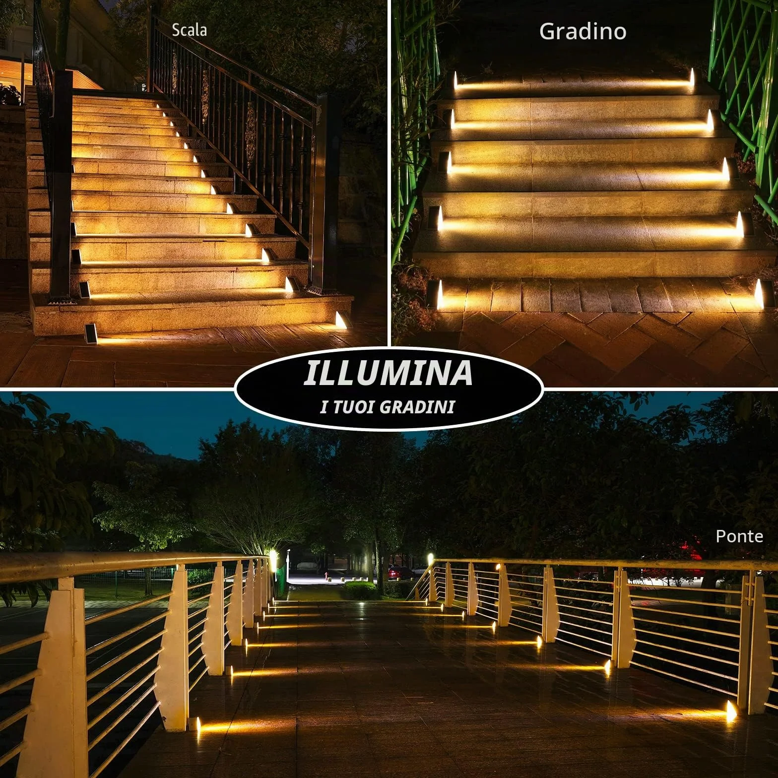 NIORSUN Luci Solari da Giardino, 6 Pezzi luci per scale esterne bianco caldo, impermeabili IP67 LED Esterne Solare, luci solari per gradini, scale, giardino, patio, passerella