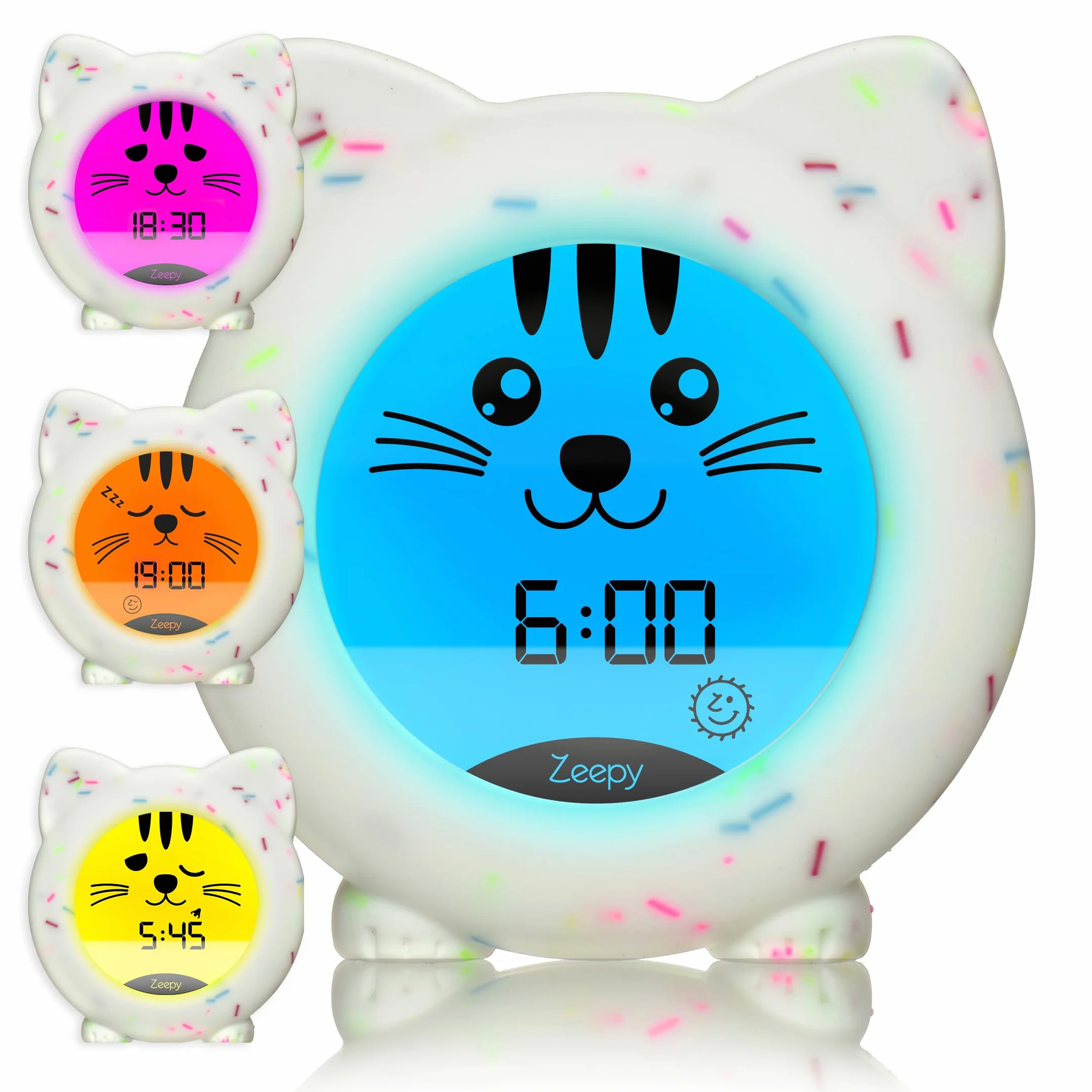 Zeepy Sveglia Bambino Educativo Giorno/Notte | Orologio Sveglia Luminoso USB Ricaricabile Infrangibile | Luce Notturna Bambino Scienziato per Sonno Tranquillo – Kip il Gattino