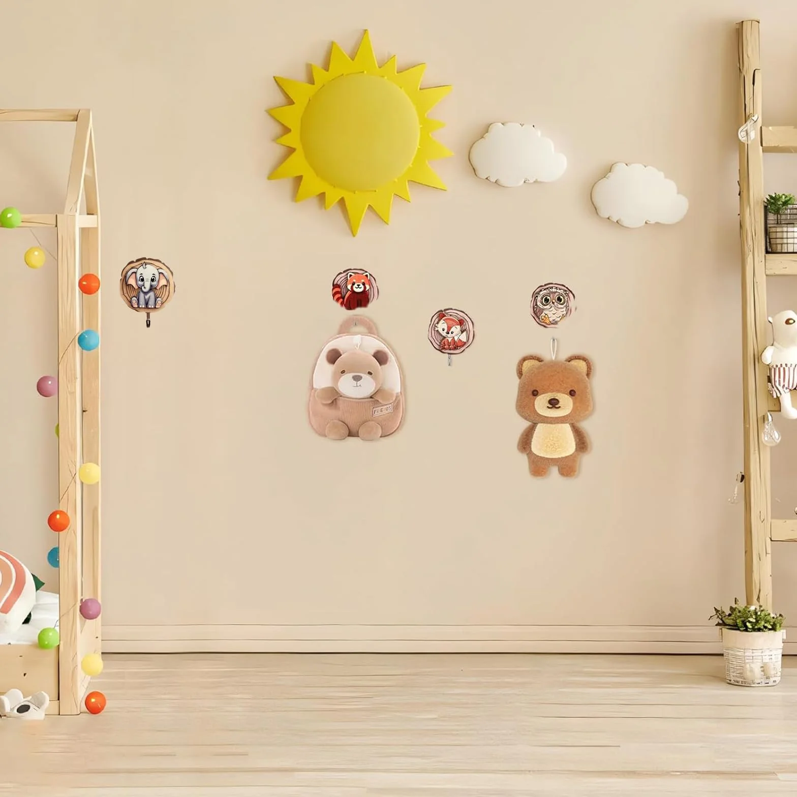 Ganci Autoadesivi per Bambini a Forma di Animale, Appendiabiti in Legno per Parete Bagno Cucina Cappelli