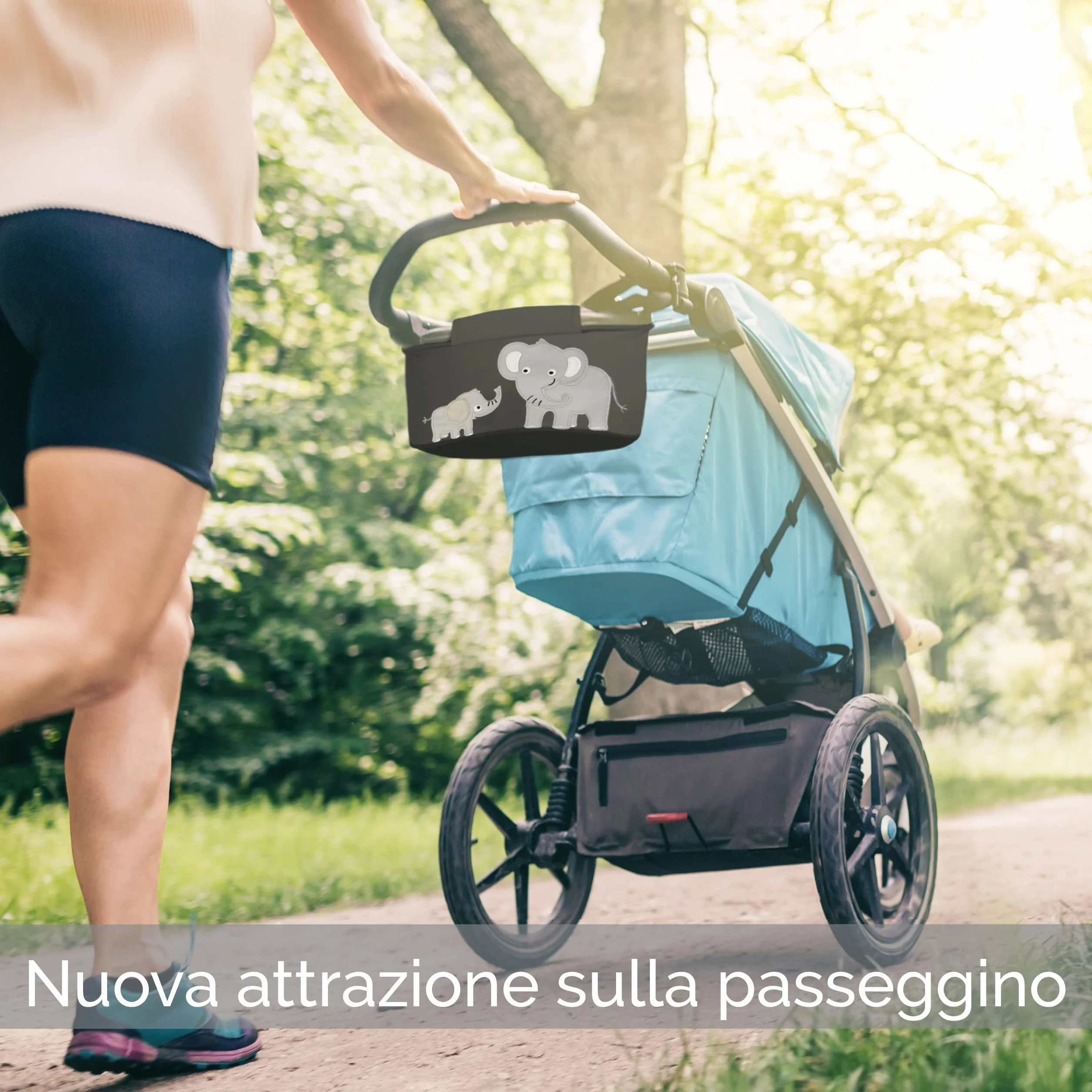GLÜCKSWOLKE Borsa per Passeggino 12 Motivi Organizer Carrozzina Neonato Portaoggetti Dispenser Salviette Universale Elefante Nero