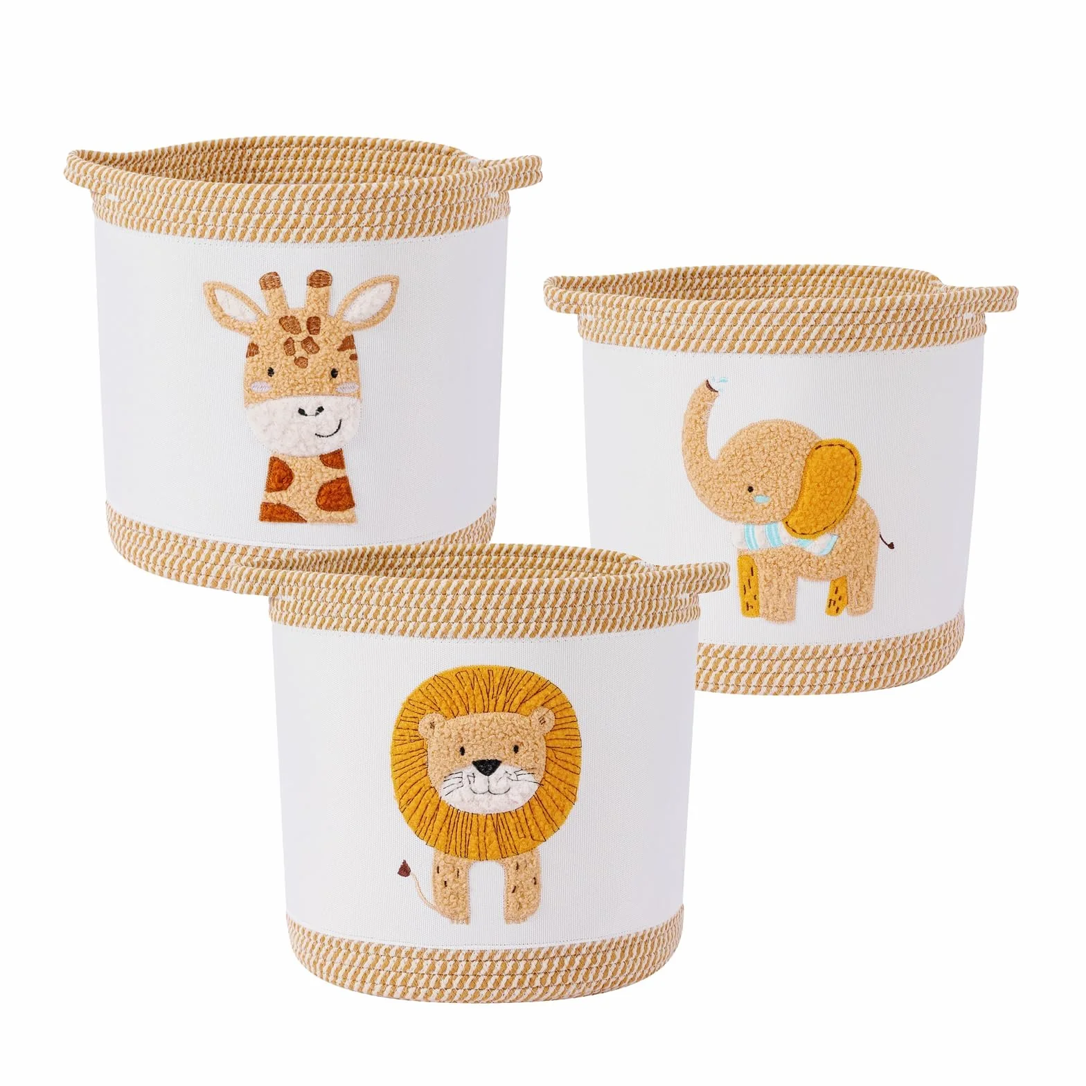 Ceste Portaoggetti Pieghevoli per Bambini Set Giallo Leone Giraffa Elefante