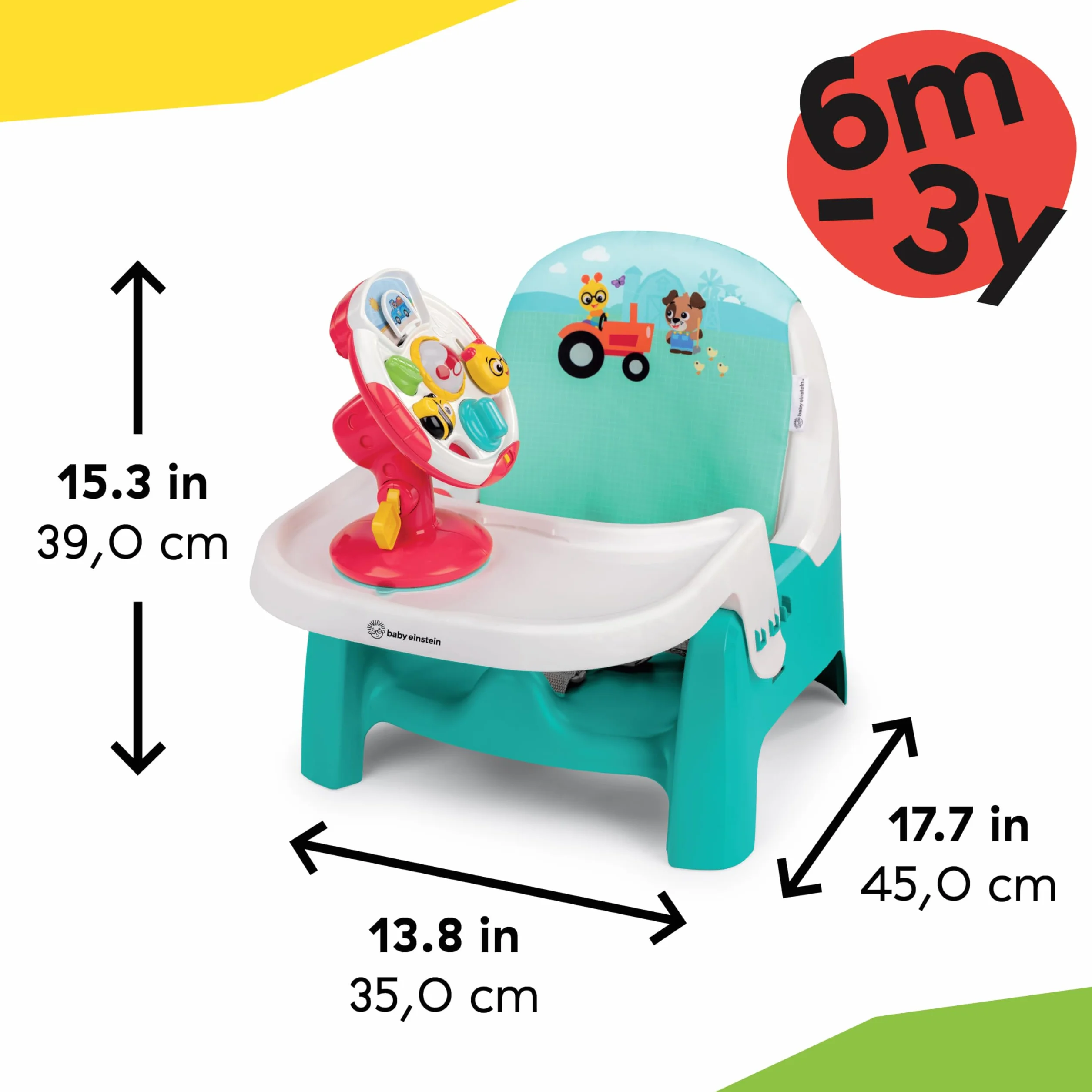 Baby Einstein Farm Explorers Seggiolino Rialzo 2-in-1 Gioco Volante Musicale 6-36 Mesi