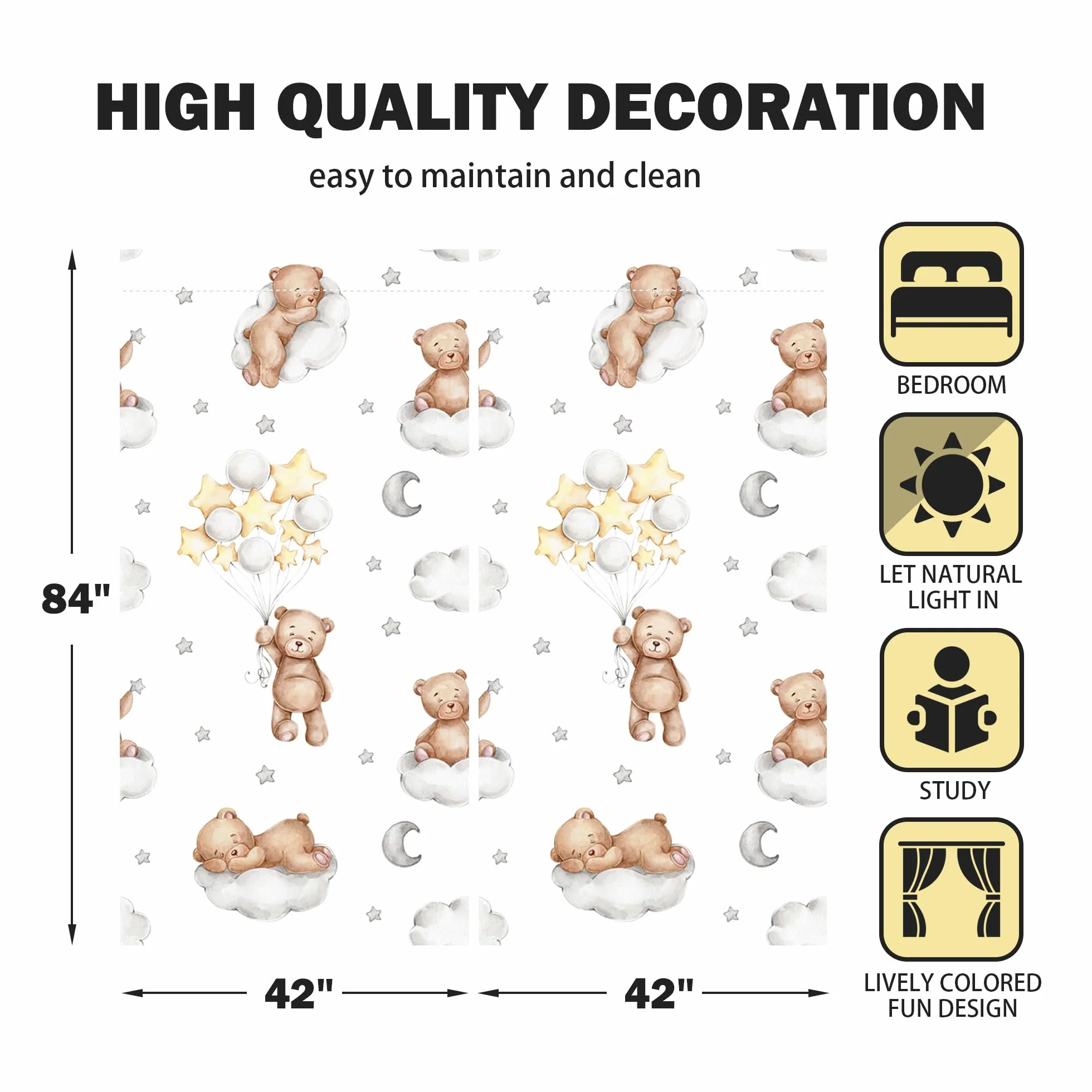 Tende a tema orso per bambini kawaii con tasca per asta decorazione camera da letto