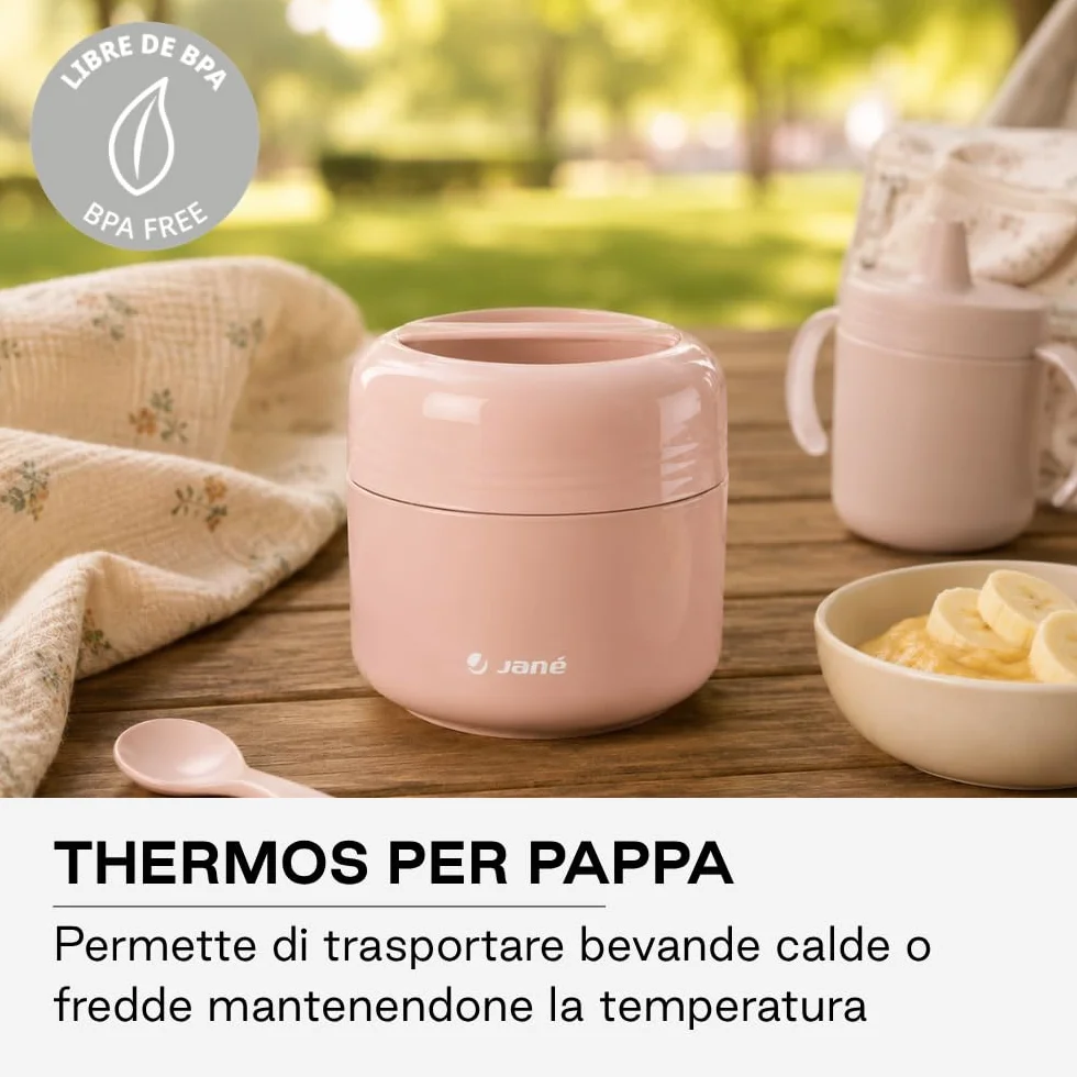 Jané Termos Bambini 550 ml Mantiene Caldo Freddo 4h Microonde Congelatore Senza BPA Rosa
