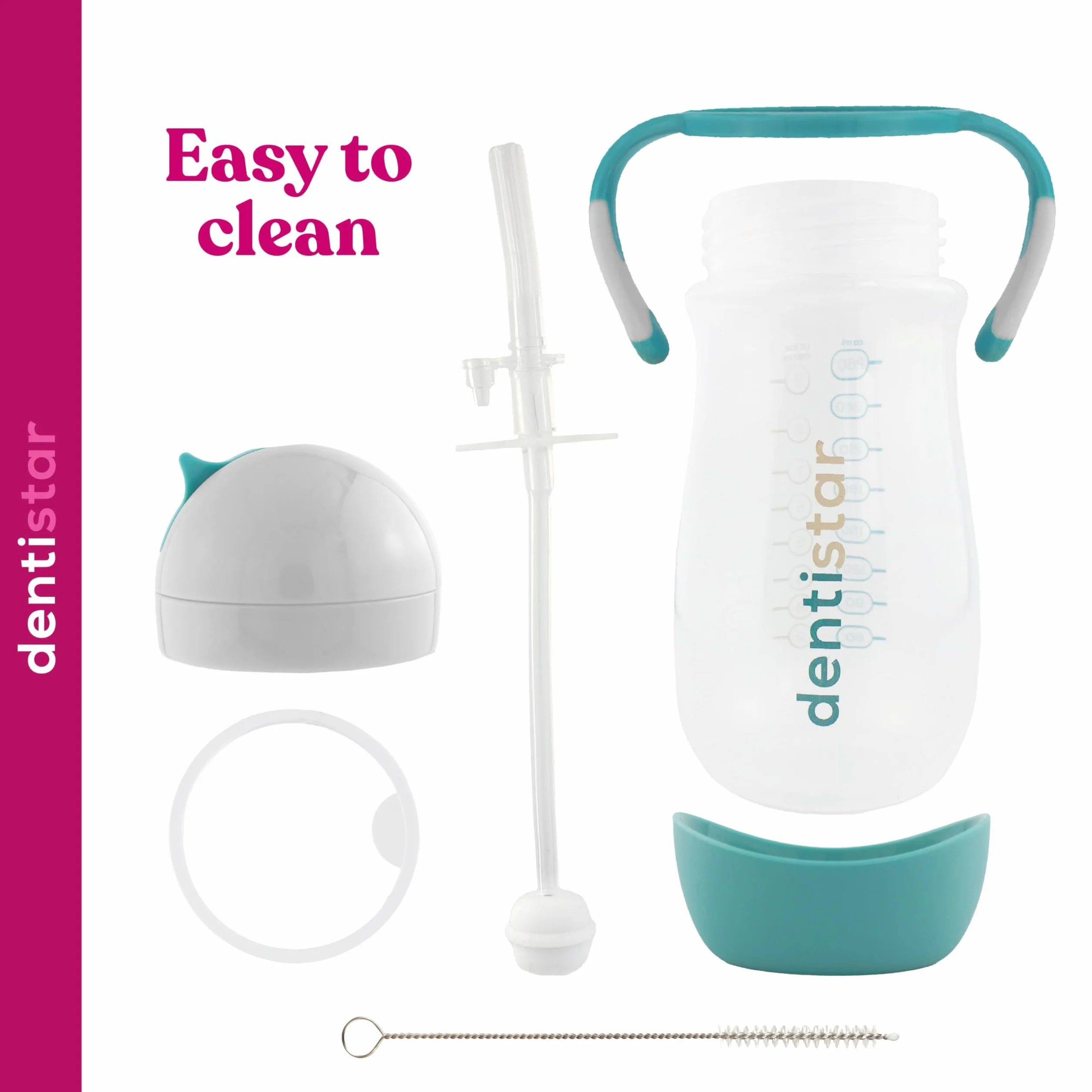 Dentistar Tazza bambini 260 ml Bicchiere antigoccia con cannuccia dinamica e manici Senza BPA Menta
