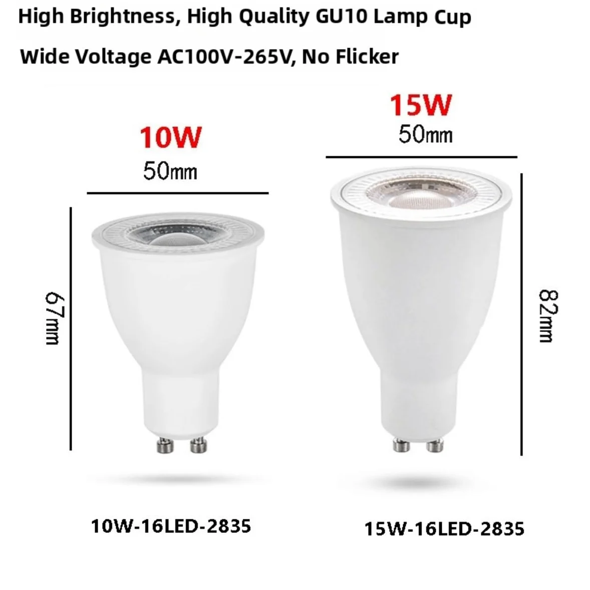 Lampadina LED Gu10 10W, tensione ampia 100-265V, senza lampo lampeggiante,chip LED 2835, per illuminazione incassata/binaria, cucina di casa, soggiorno (230V-10W 5pcs/luce calda 2700K)