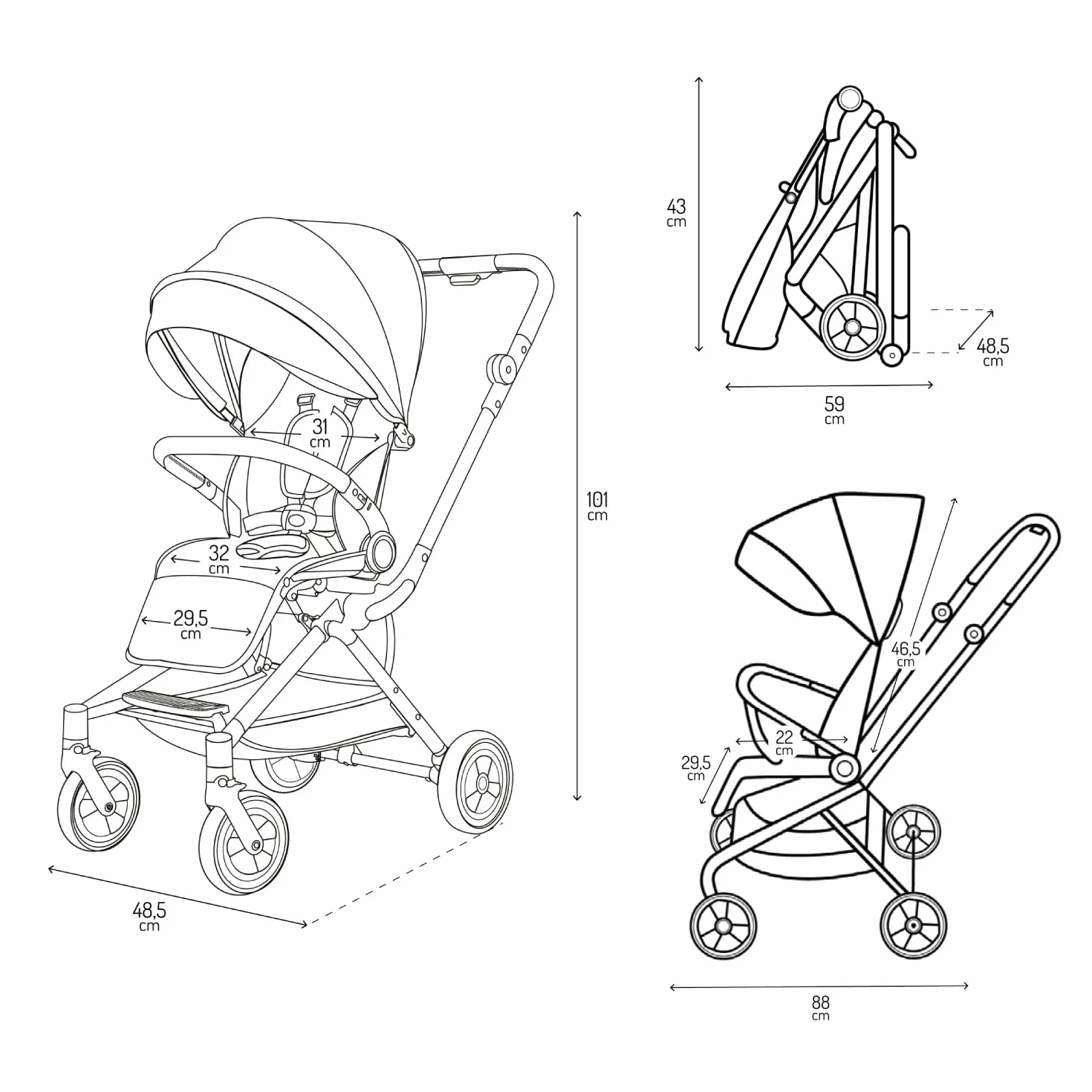 MoMi ADELLE Passeggino Leggero Reversibile Pieghevole da Viaggio Fino a 22 kg Fronte Mamma Schienale Regolabile